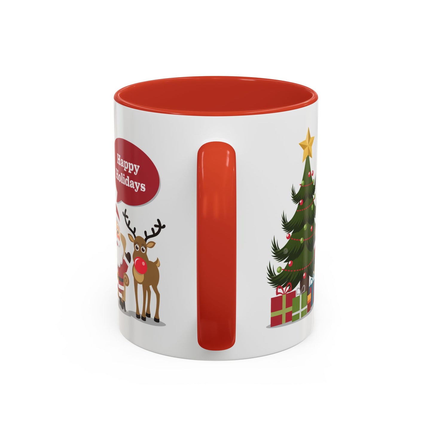Christmas Mug - Happy Holidays Callout Santa Tree Presents Reindeer