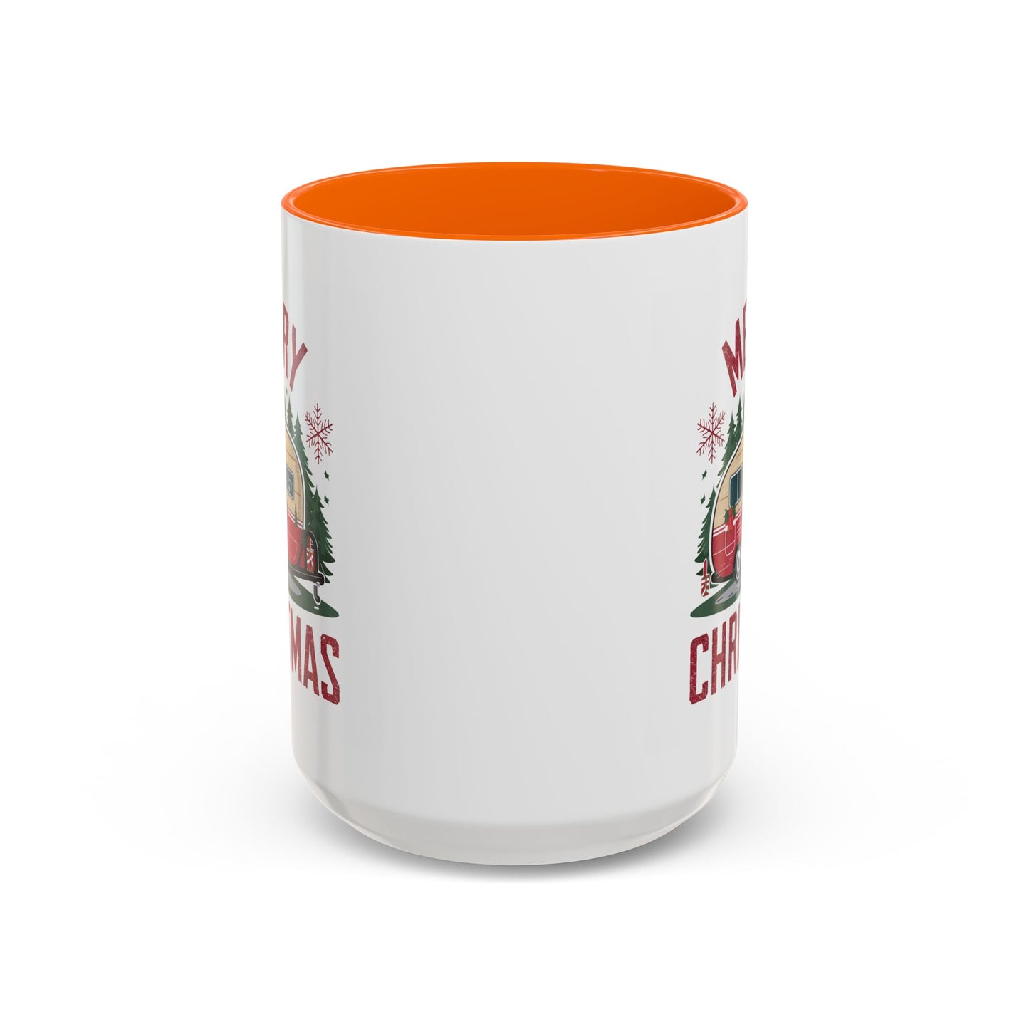 Christmas Mug - Merry Christmas Maroon Text Camper Trees Snowflakes