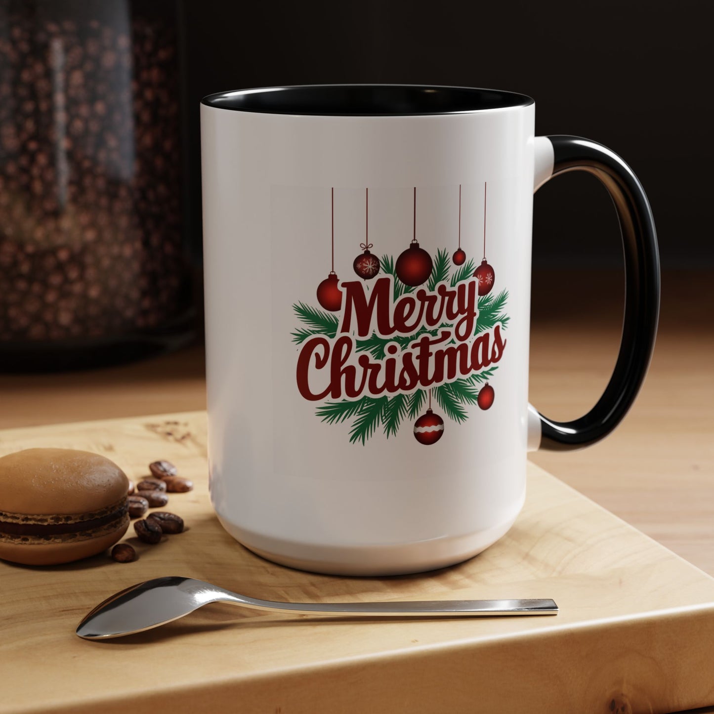 Christmas Mug - Merry Christmas Maroon Text Ornaments