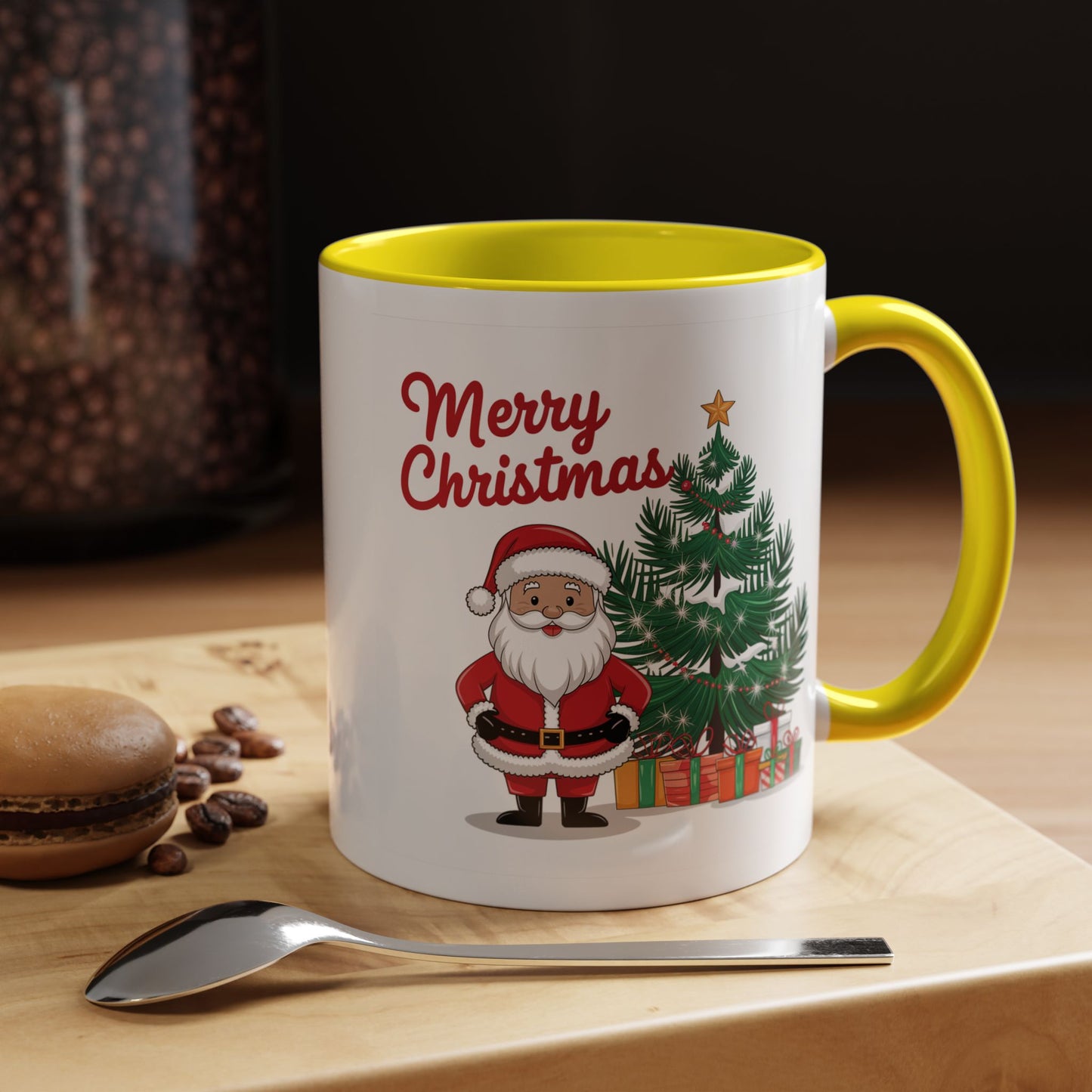Christmas Mug - Merry Christmas Red Text Santa Tree Presents