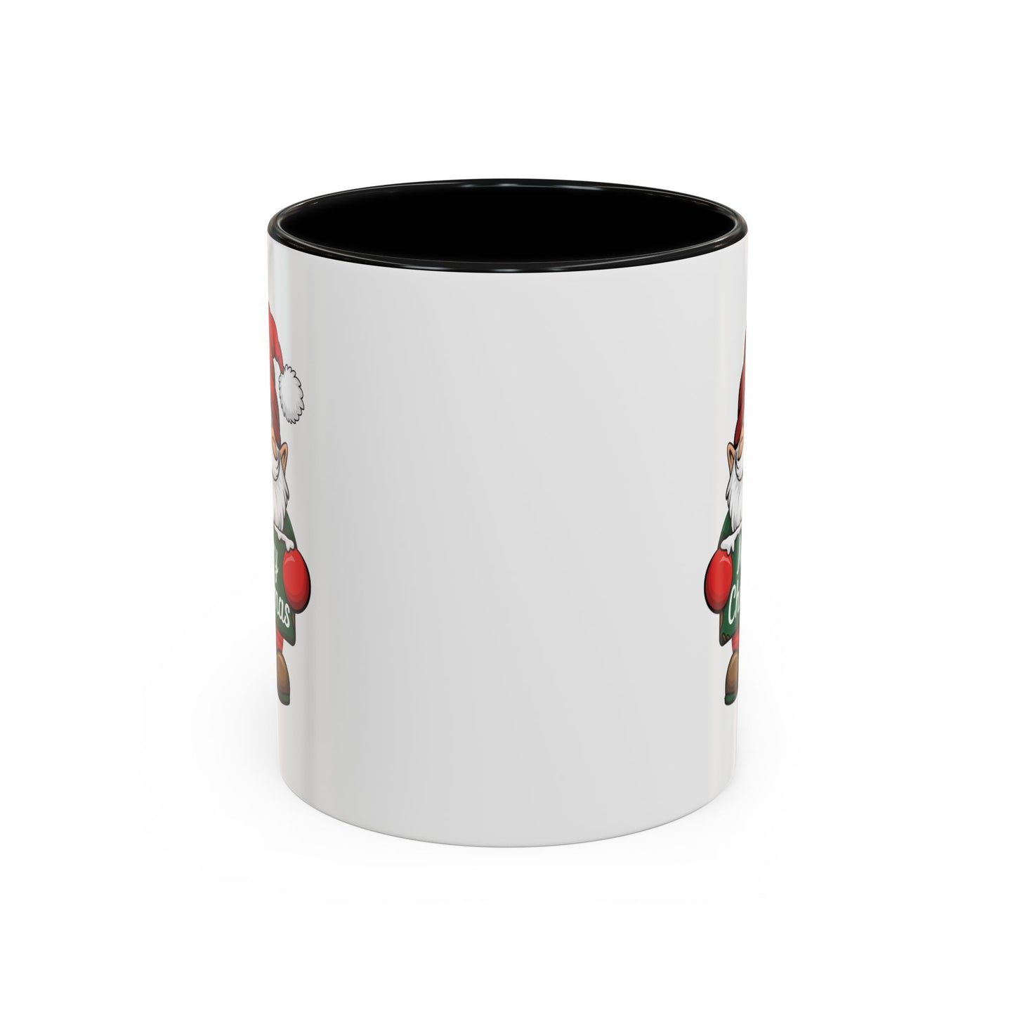 Christmas Mug - Merry Christmas White & Green Text Gnome Snow