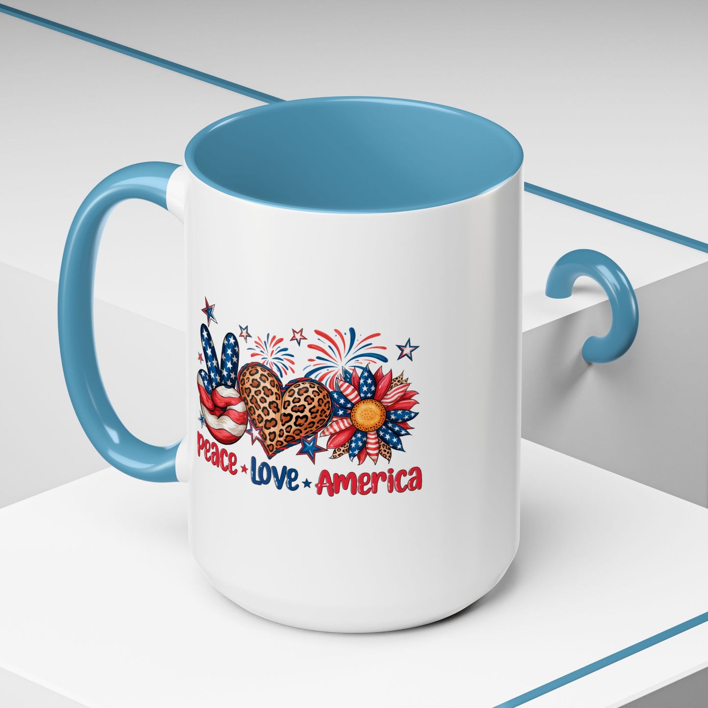 4th of July Mug - Peace Love America
