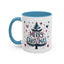 Christmas Mug - Merry Christmas Maroon & Blue Text Tree Hearts Stars