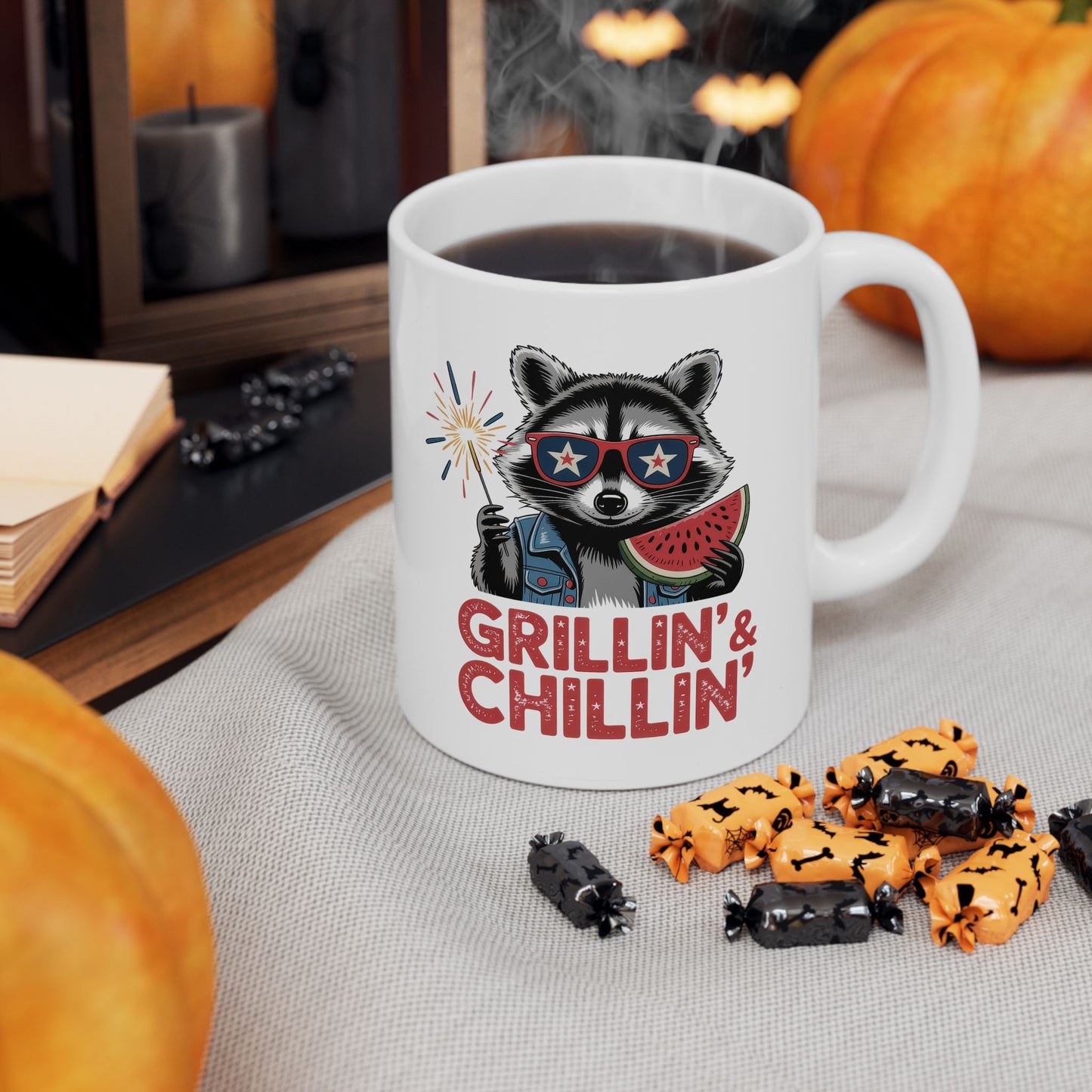4th of July Mug - Grillin' & Chillin' Racoon
