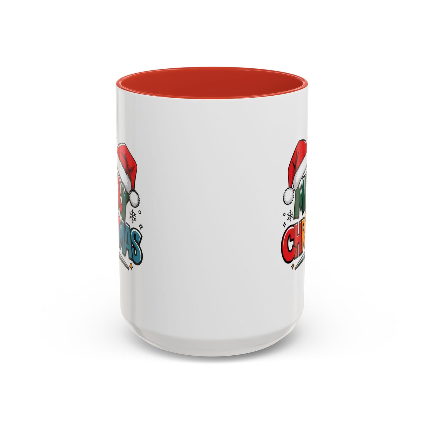 Christmas Mug - Merry Christmas Green Red Yellow and Blue Text Red Hats