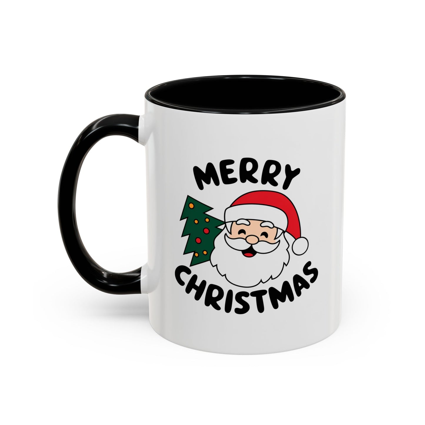 Christmas Mug - Merry Christmas Black Text Santa Tree