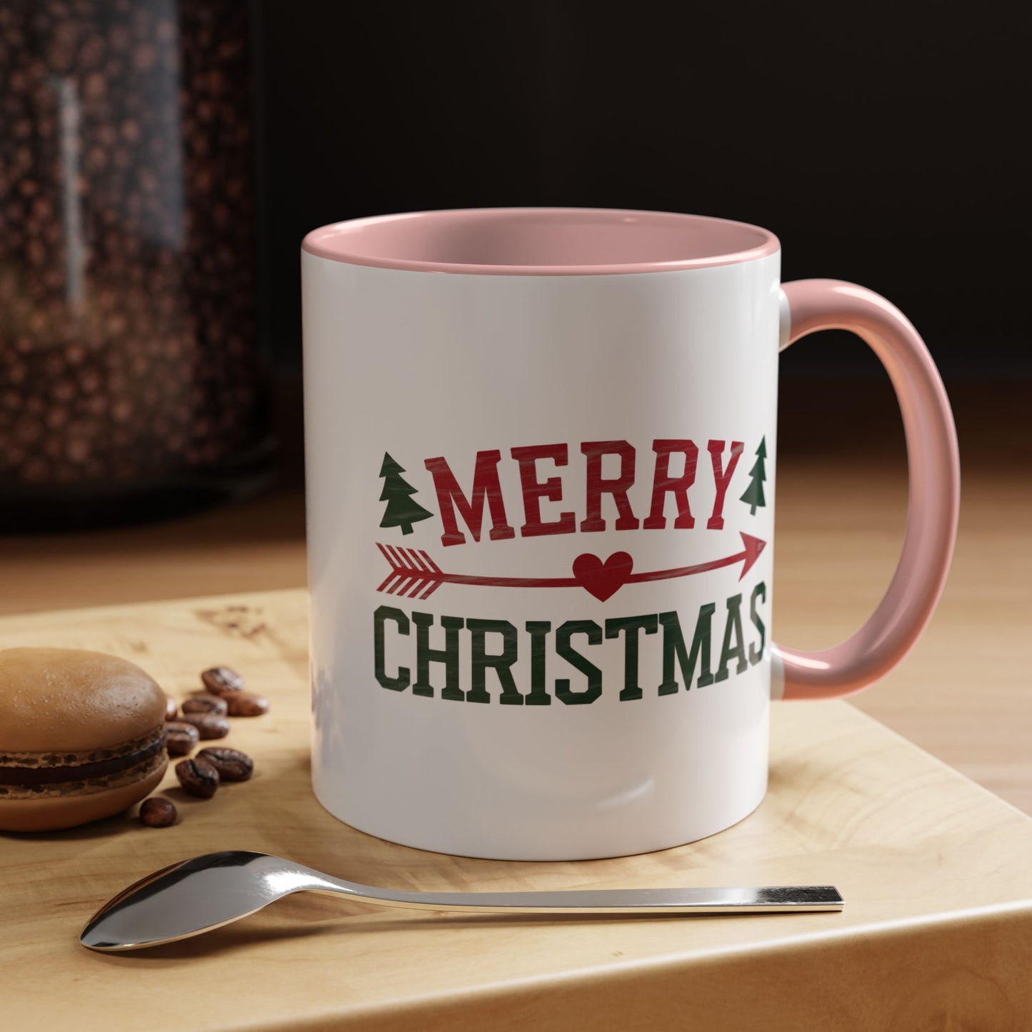Christmas Mug - Merry Christmas Red & Green Text Heart Arrow Trees