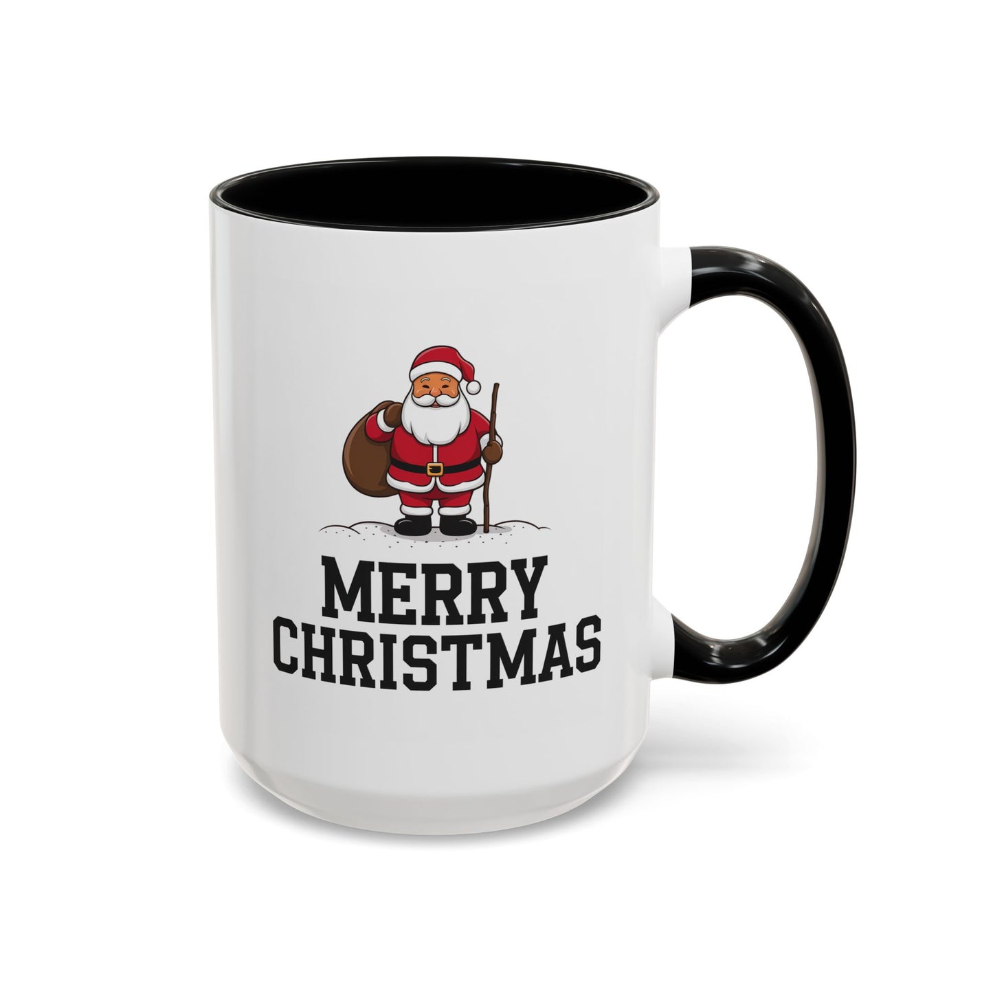 Christmas Mug - Merry Christmas Black Text Santa Walking