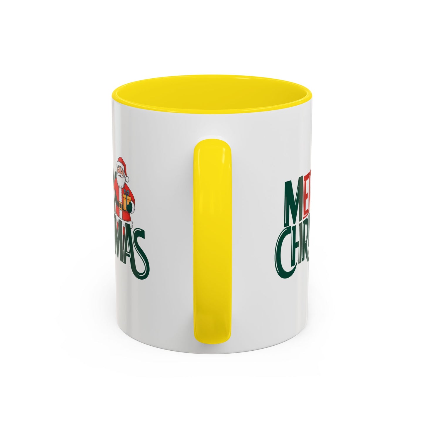Christmas Mug - Merry Christmas Green & Red Text Santa Present