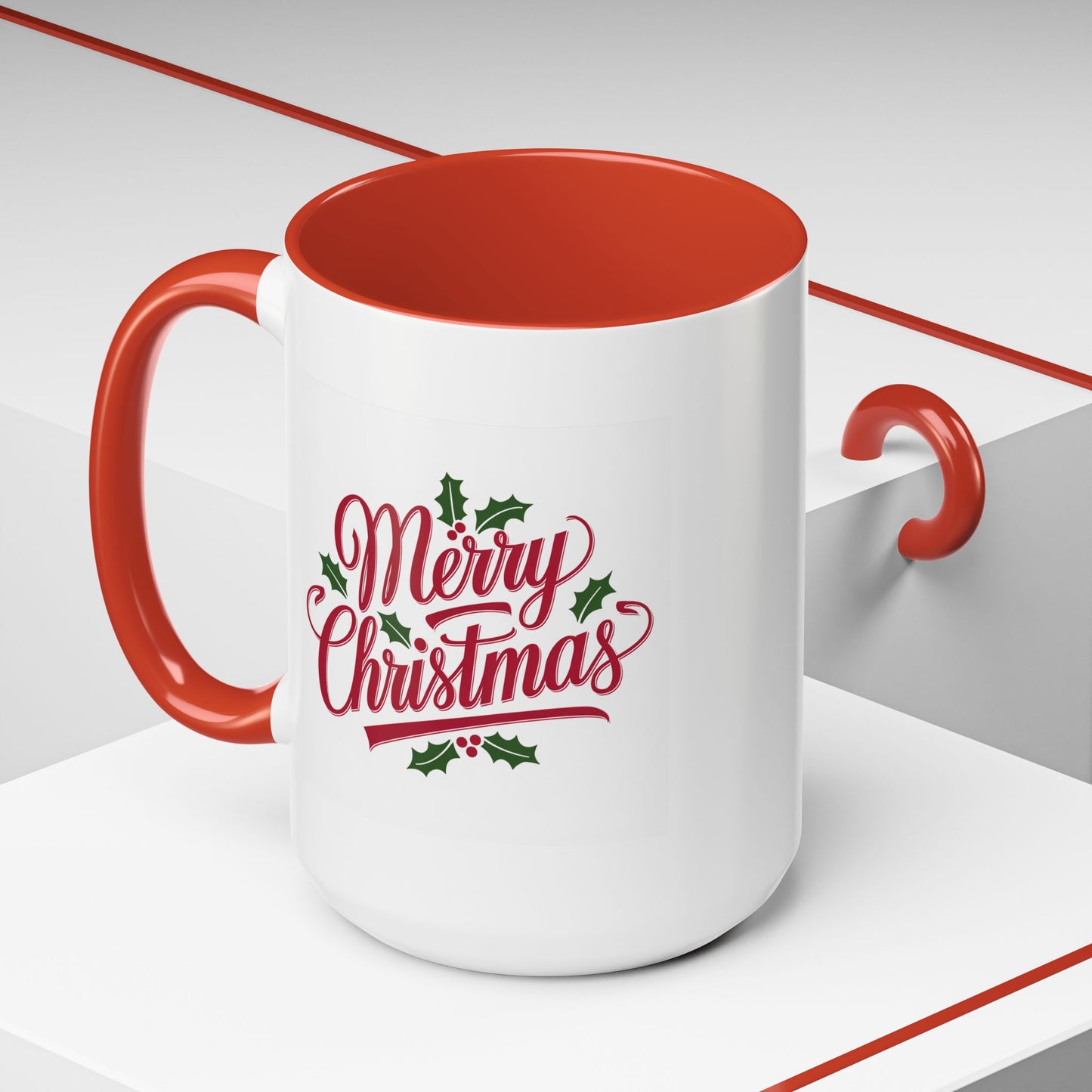 Christmas Mug - Merry Christmas Red Text Mistletoe