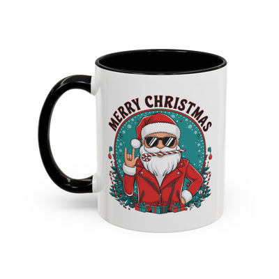 Christmas Mug - Merry Christmas Black & Red Text Cool Santa