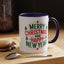 Christmas Mug - Merry Christmas and a Happy New Year Green & Red Text Trees Stars