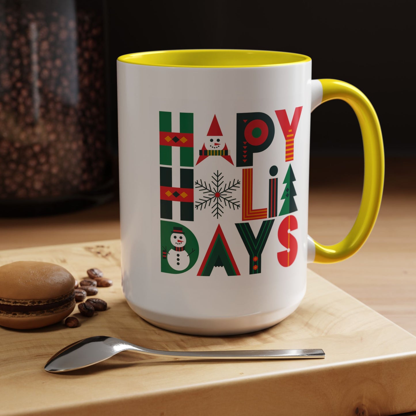 Christmas Mug - Happy Holidays Green Red & Blue Decorative Text