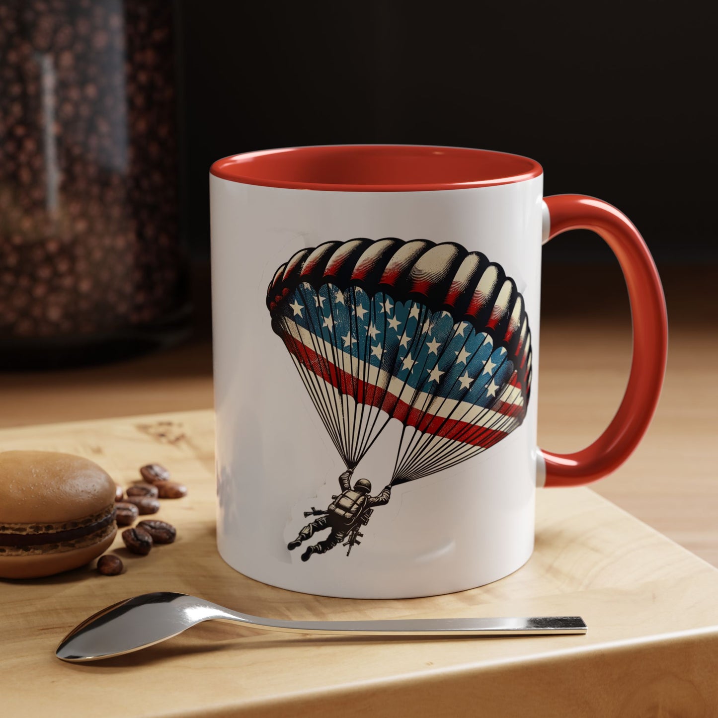4th of July Mug - Airborne Soldier Parachute Flag