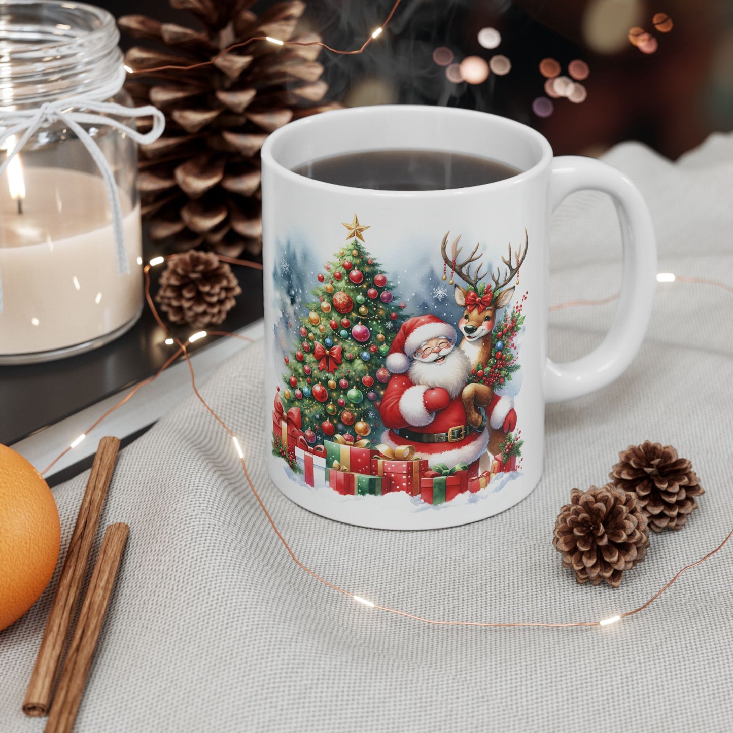 Christmas Mug - Santa Reindeer Tree Presents