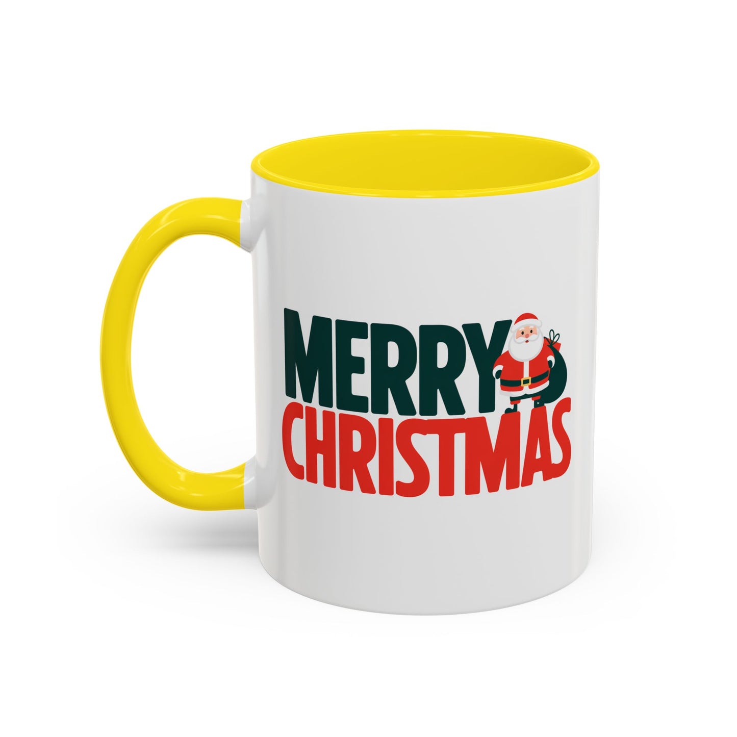 Christmas Mug - Merry Christmas Green & Red Text Santa Bag