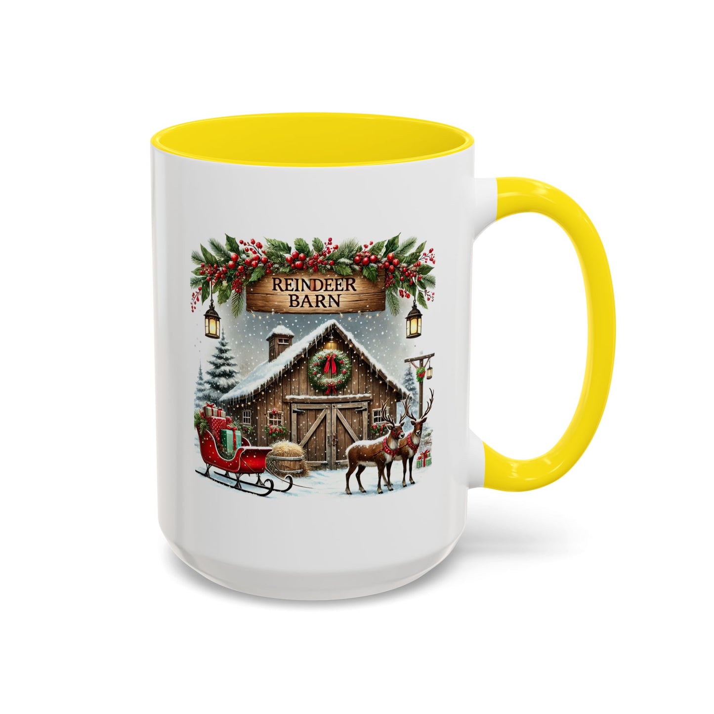 Christmas Mug - Reindeer Barn Sleigh Reindeer