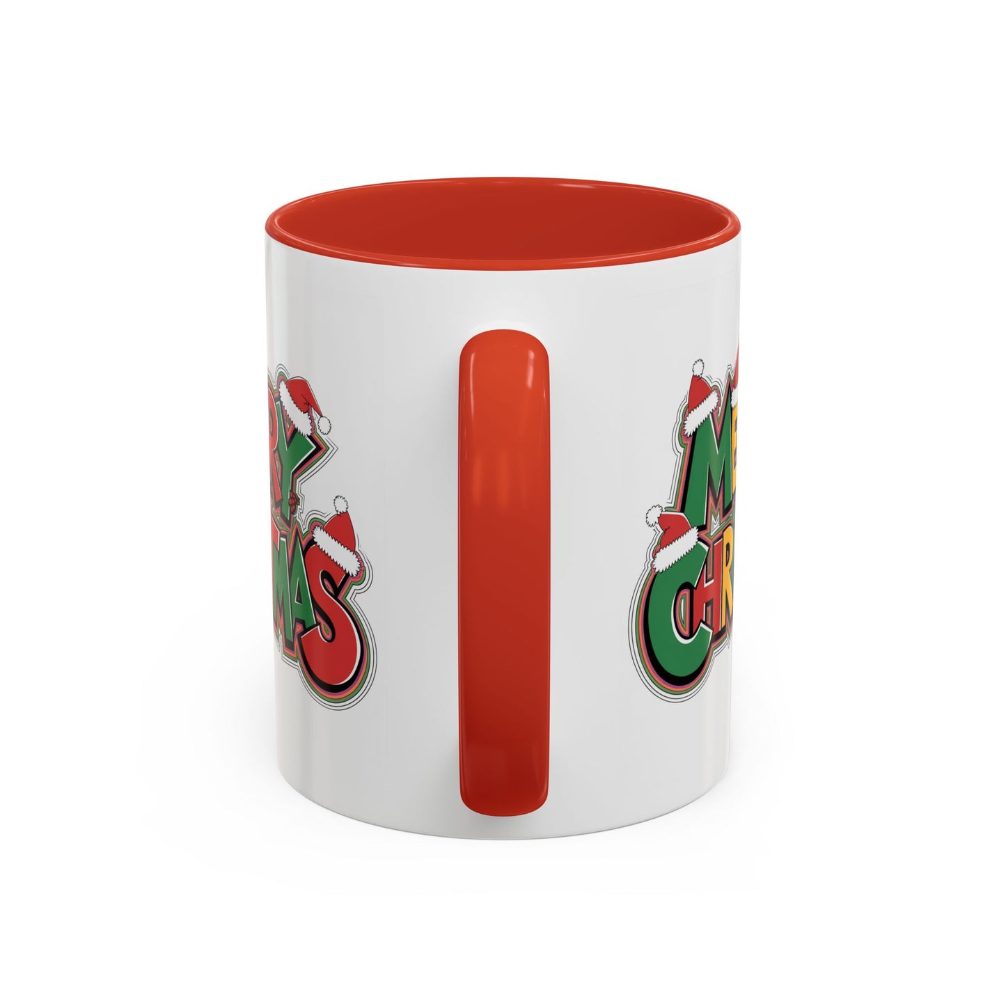 Christmas Mug - Merry Christmas Green Yellow & Red Text Hats
