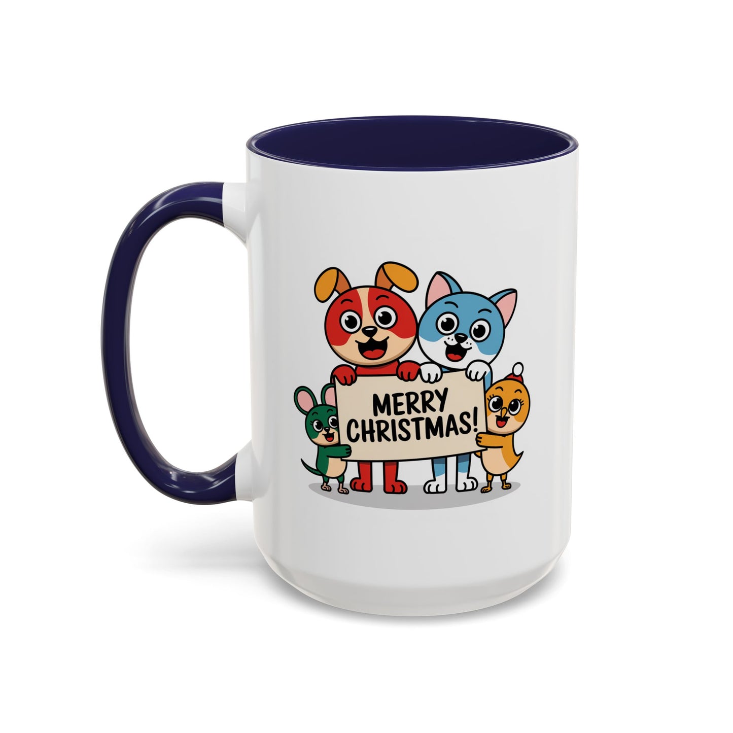 Christmas Mug - Merry Christmas Black Text Mouse Dog Cat Bird