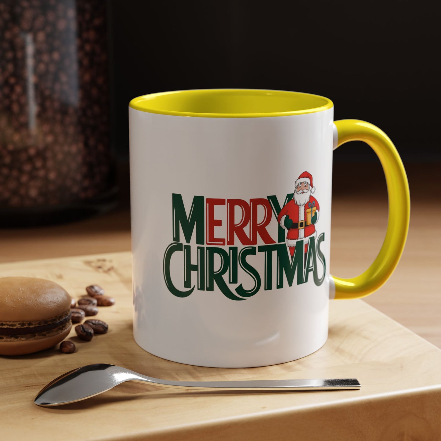 Christmas Mug - Merry Christmas Green & Red Text Santa Present