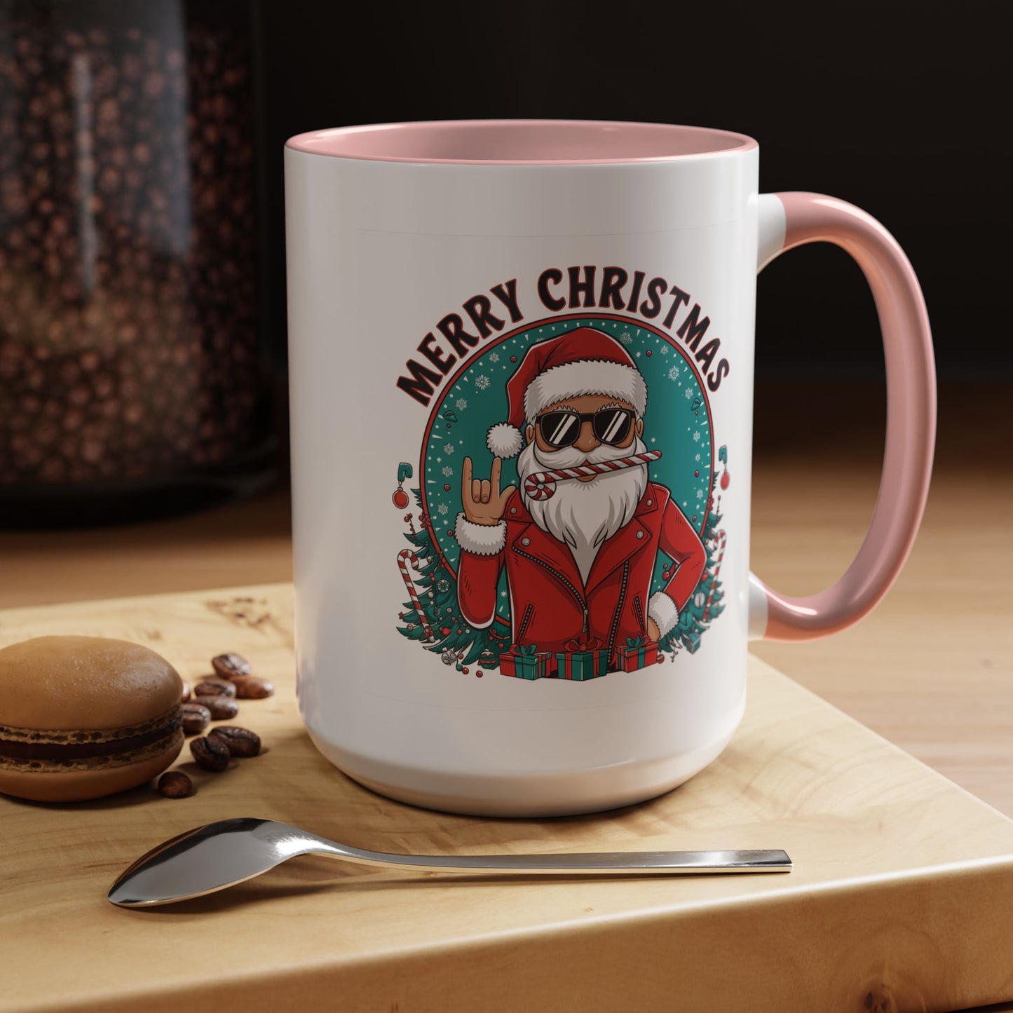 Christmas Mug - Merry Christmas Black & Red Text Cool Santa