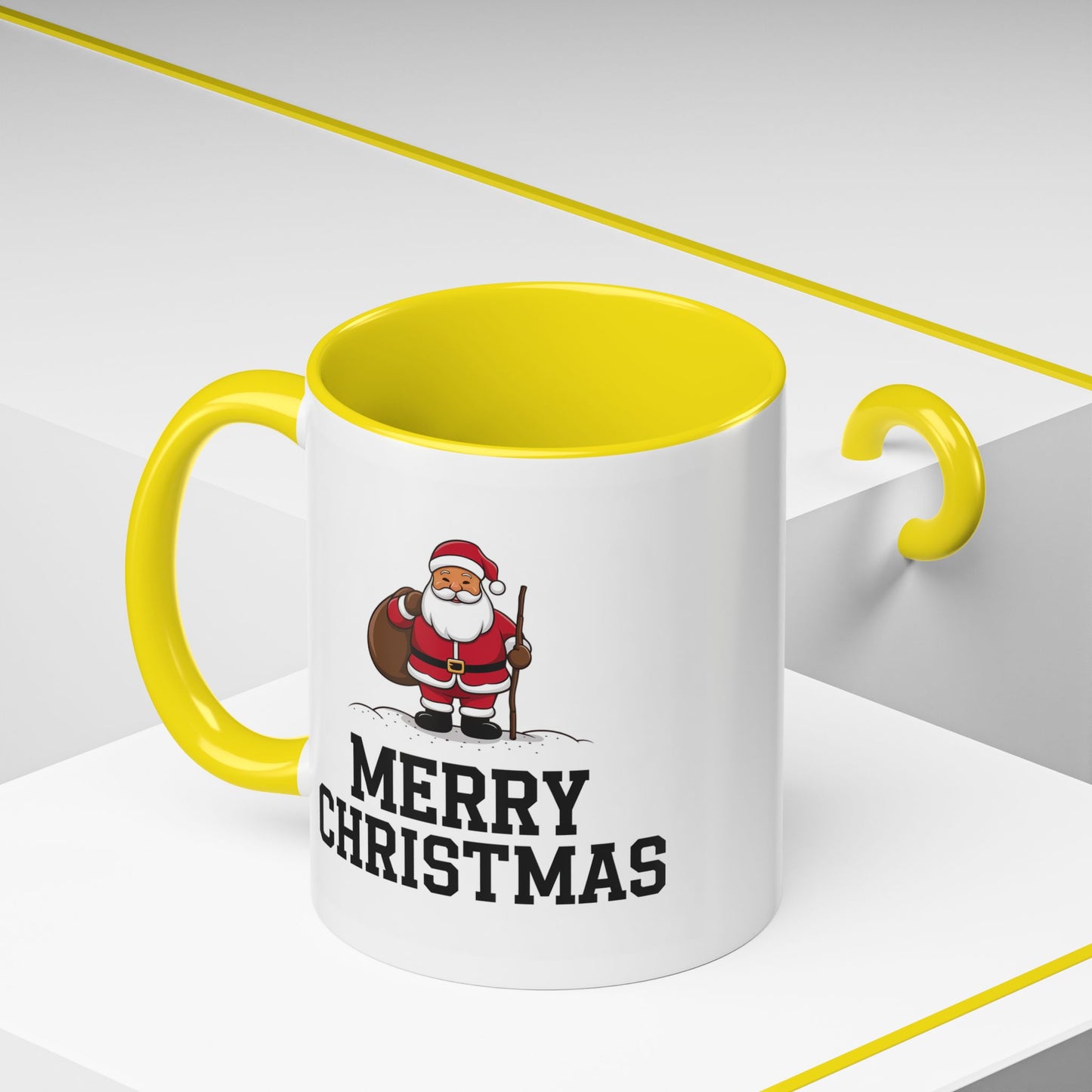 Christmas Mug - Merry Christmas Black Text Santa Walking
