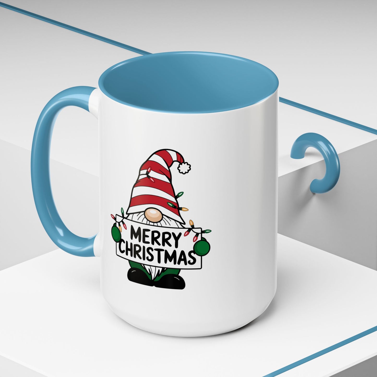 Christmas Mug - Merry Christmas Black Text Gnome Lights