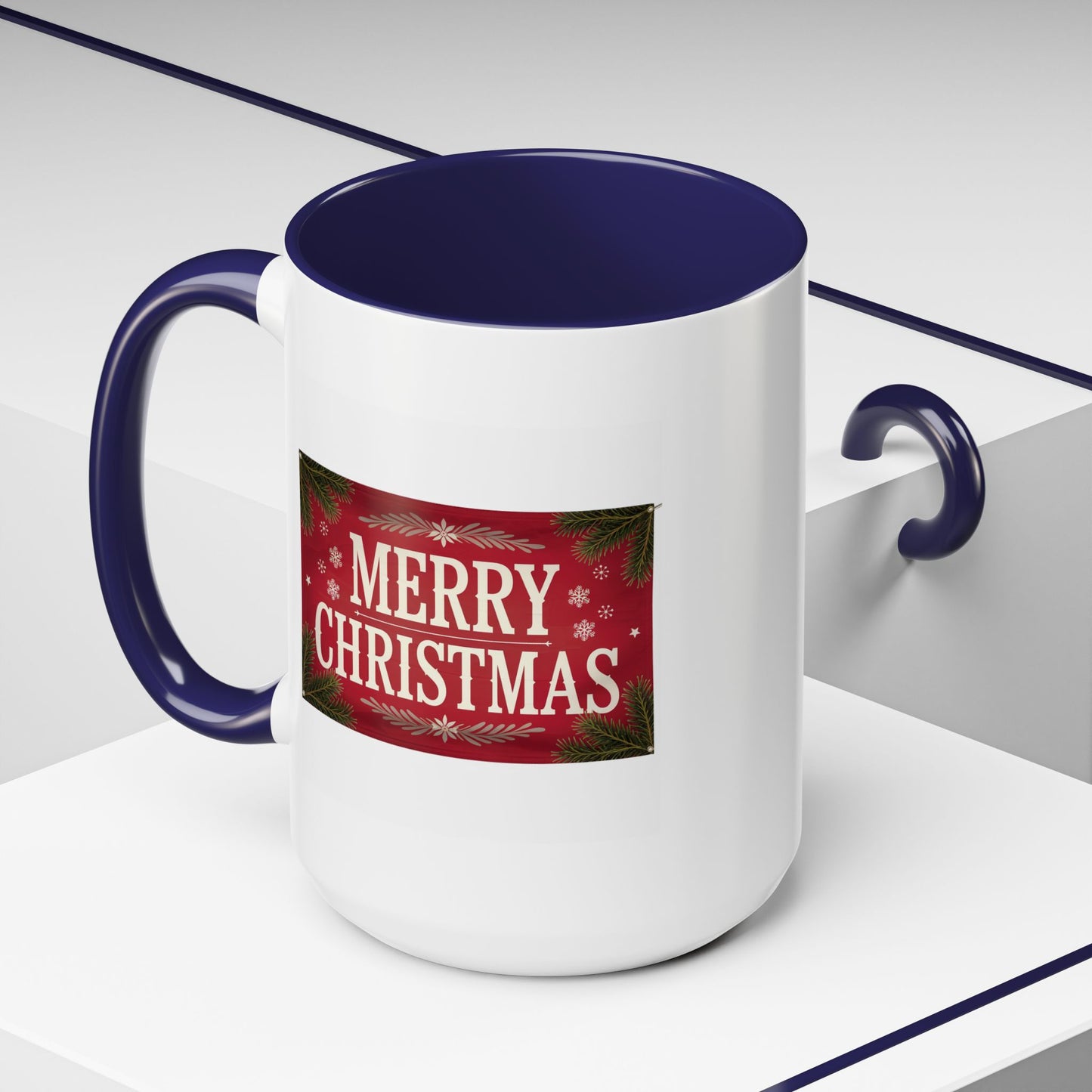 Christmas Mug - Merry Christmas Cream Text Maroon Background