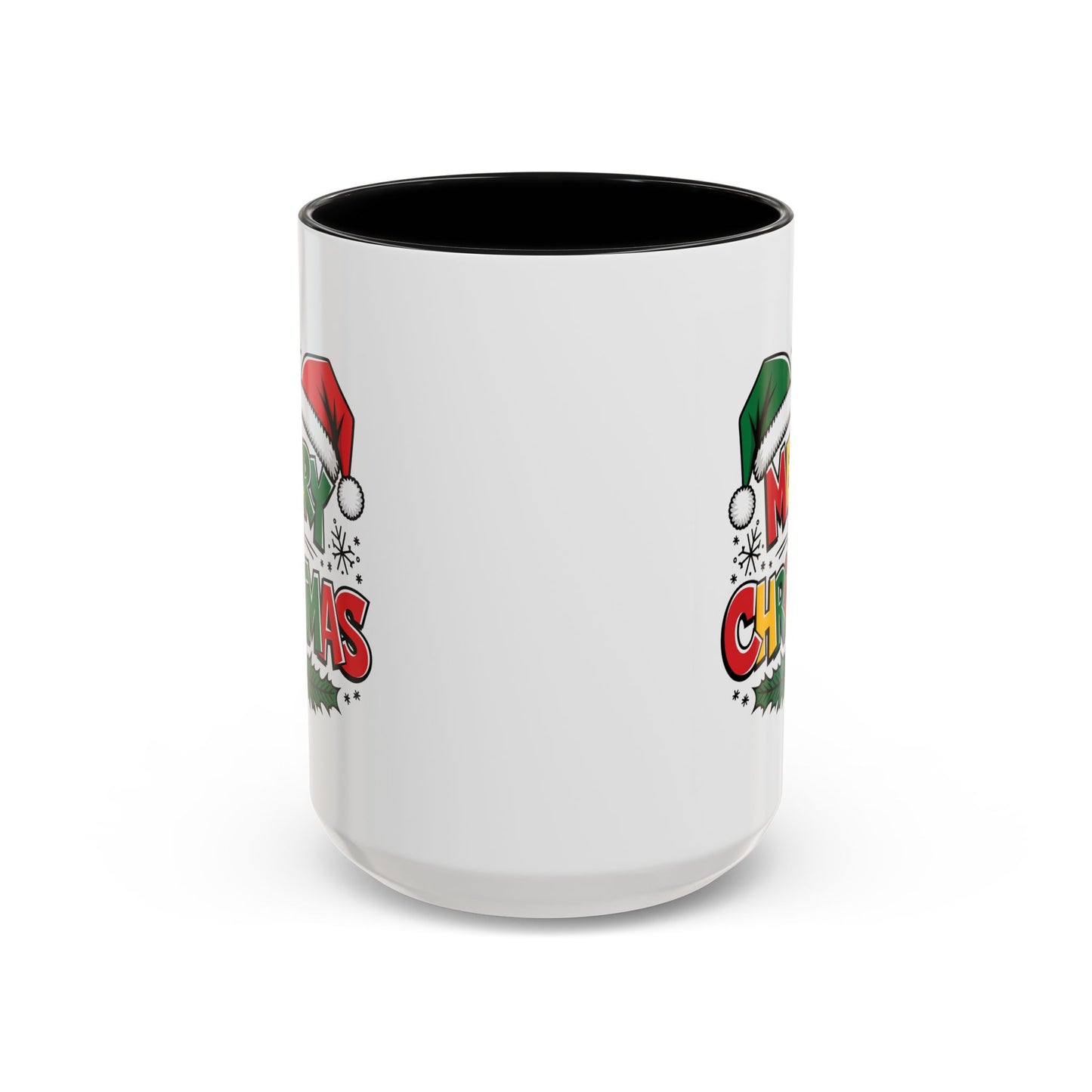 Christmas Mug - Merry Christmas Red Yellow & Green Text Green & Red Hat