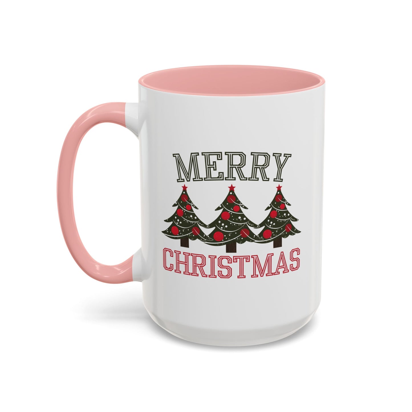 Christmas Mug - Merry Christmas Green & Red Text Decorative Trees