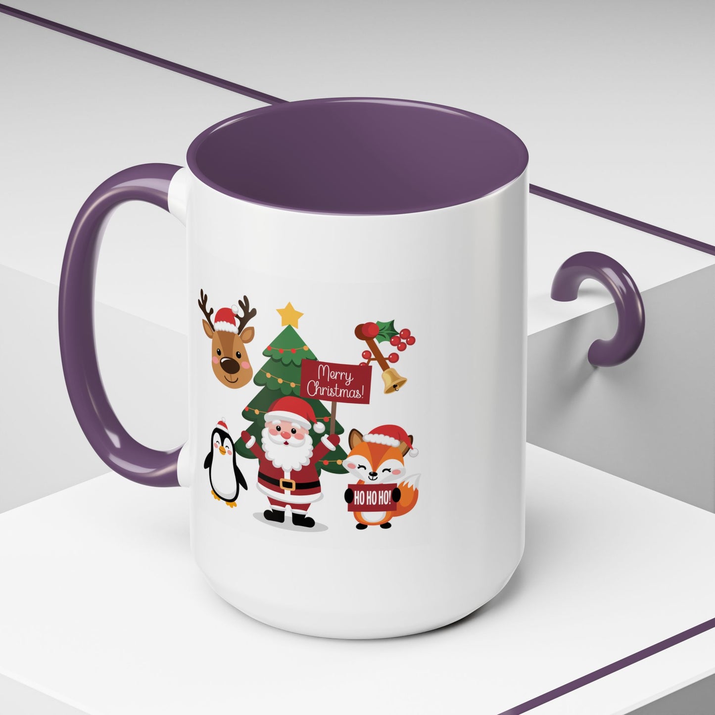 Christmas - Merry Christmas White Text Santa Reindeer Penguin Fox
