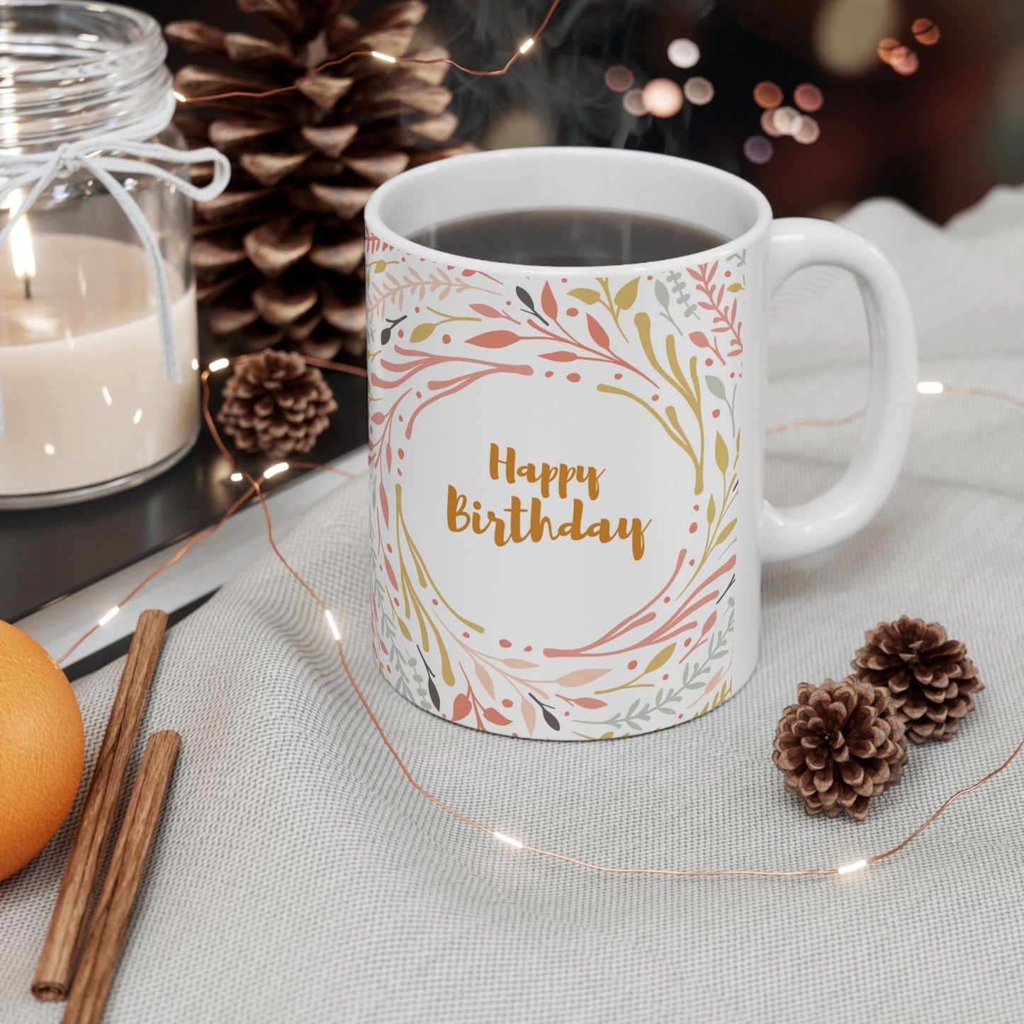 Birthday Mug - Happy Birthday Floral Circle