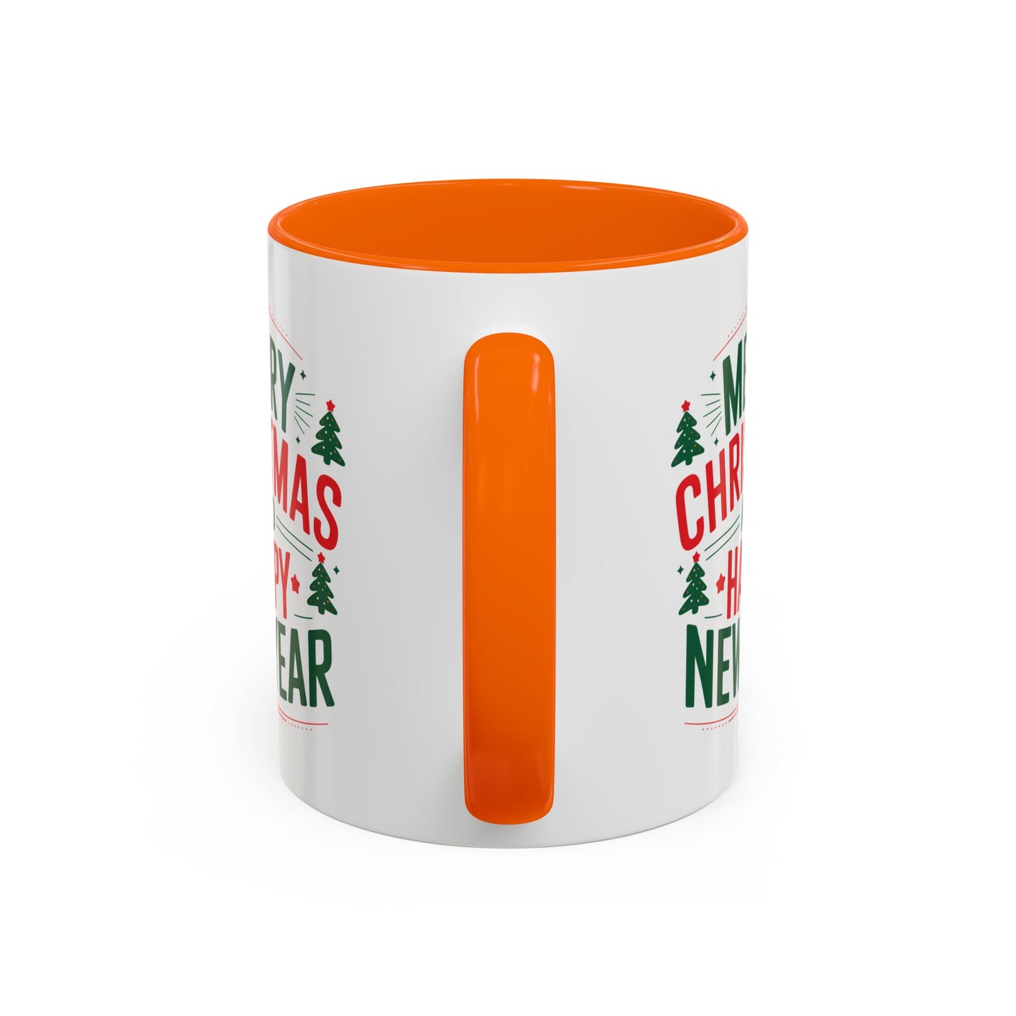 Christmas Mug - Merry Christmas and a Happy New Year Green & Red Text Trees Stars