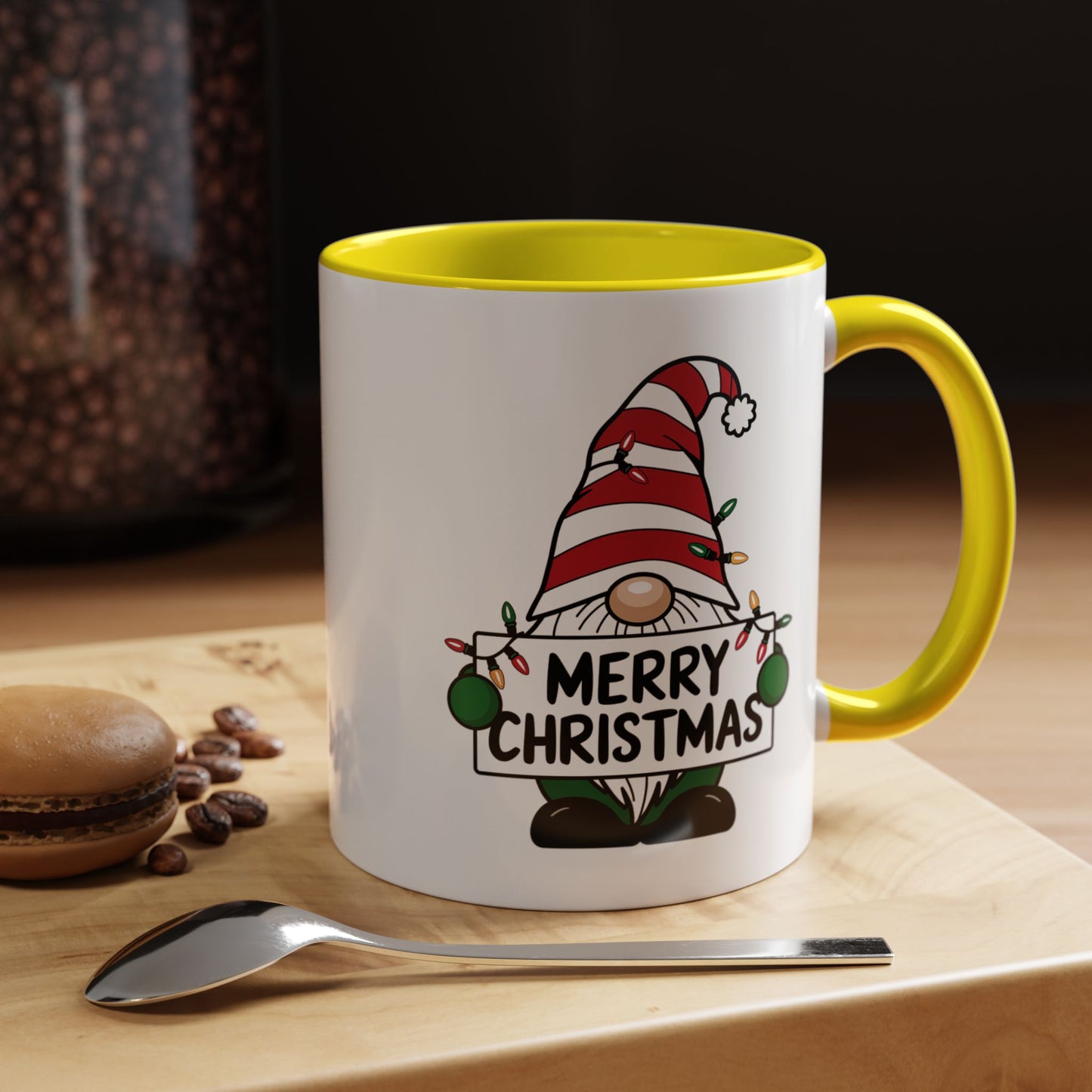 Christmas Mug - Merry Christmas Black Text Gnome Lights