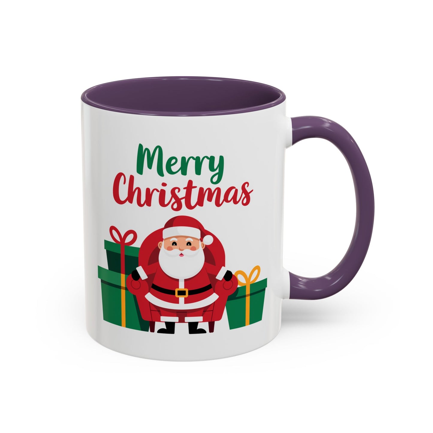 Christmas Mug - Merry Christmas Green & Red Text Santa Presents