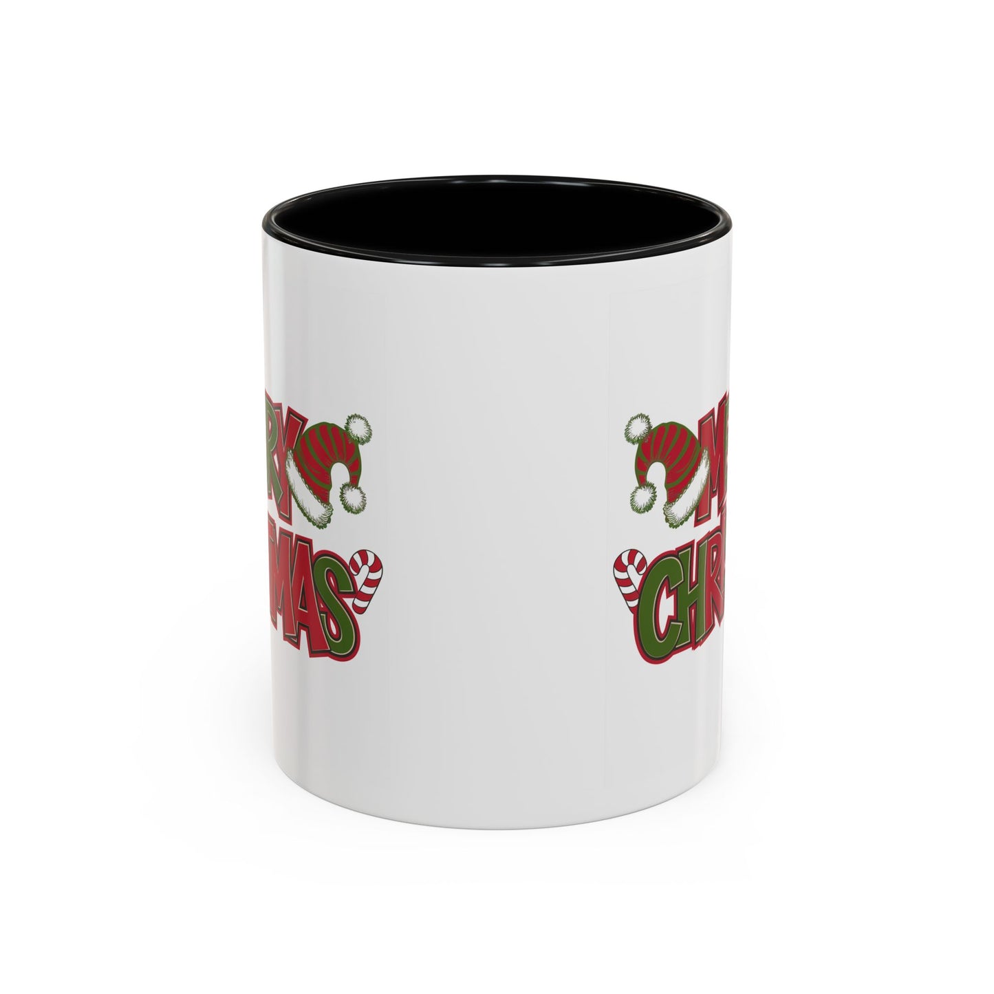 Christmas Mug - Merry Christmas Red & Green Text Hats Candy Canes