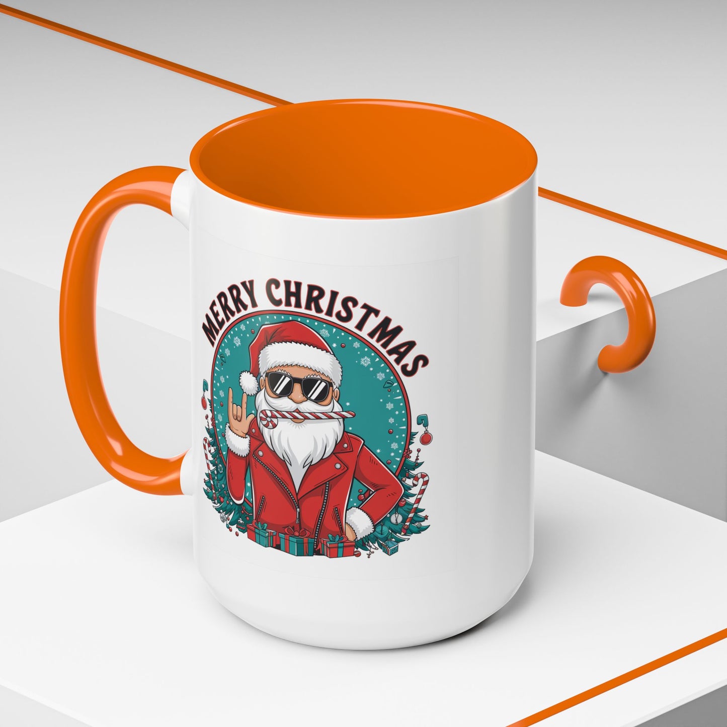 Christmas Mug - Merry Christmas Black & Red Text Cool Santa