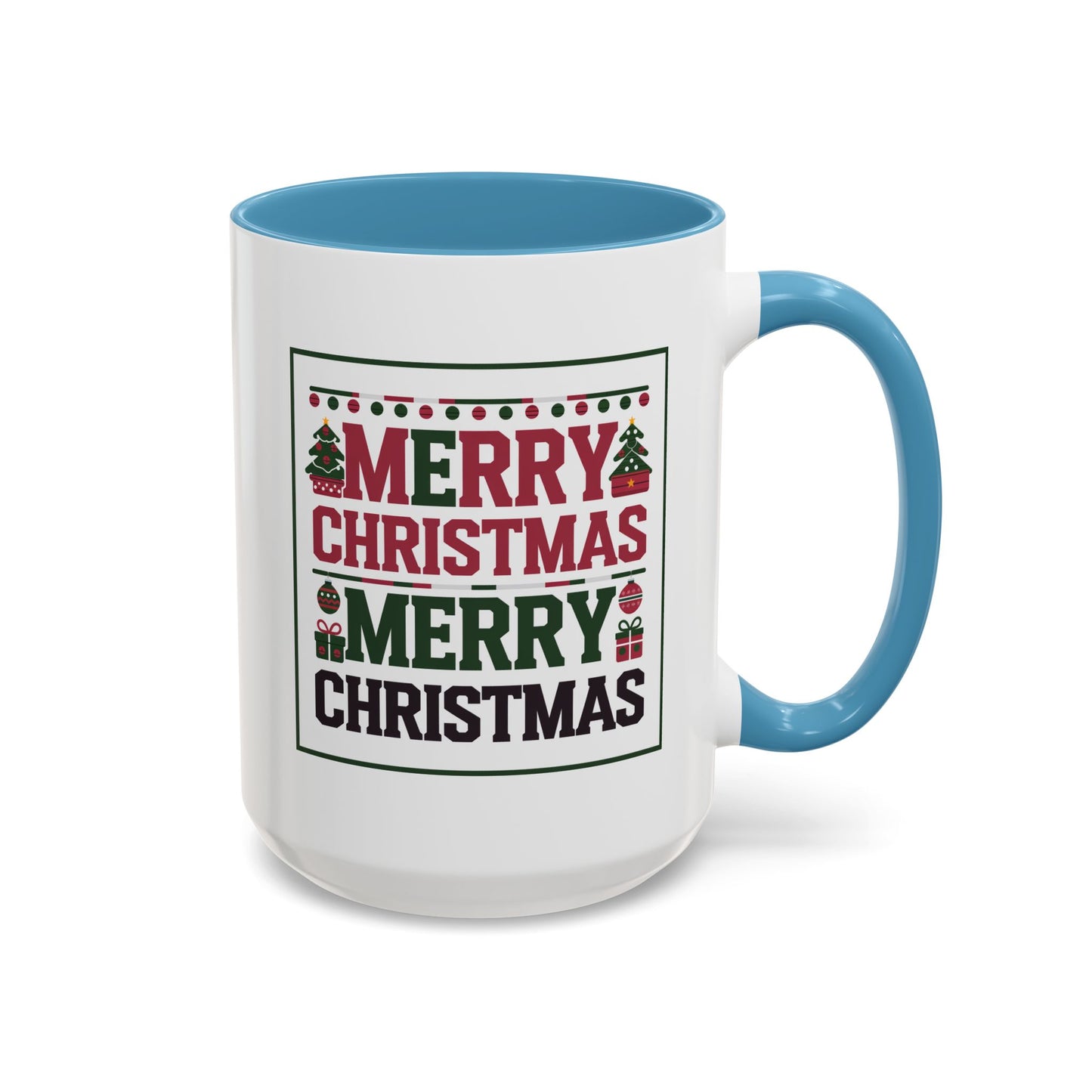 Christmas Mug - Merry Christmas Red Green & Black Text Trees Presents