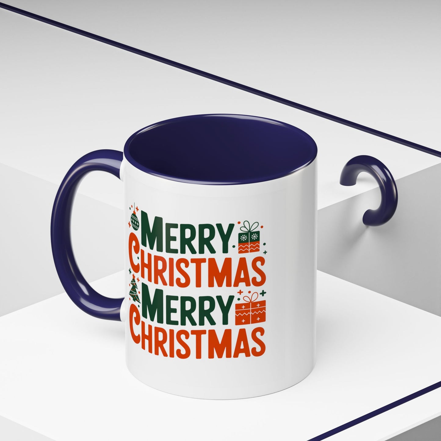 Christmas Mug - Green & Red Text Tree Presents