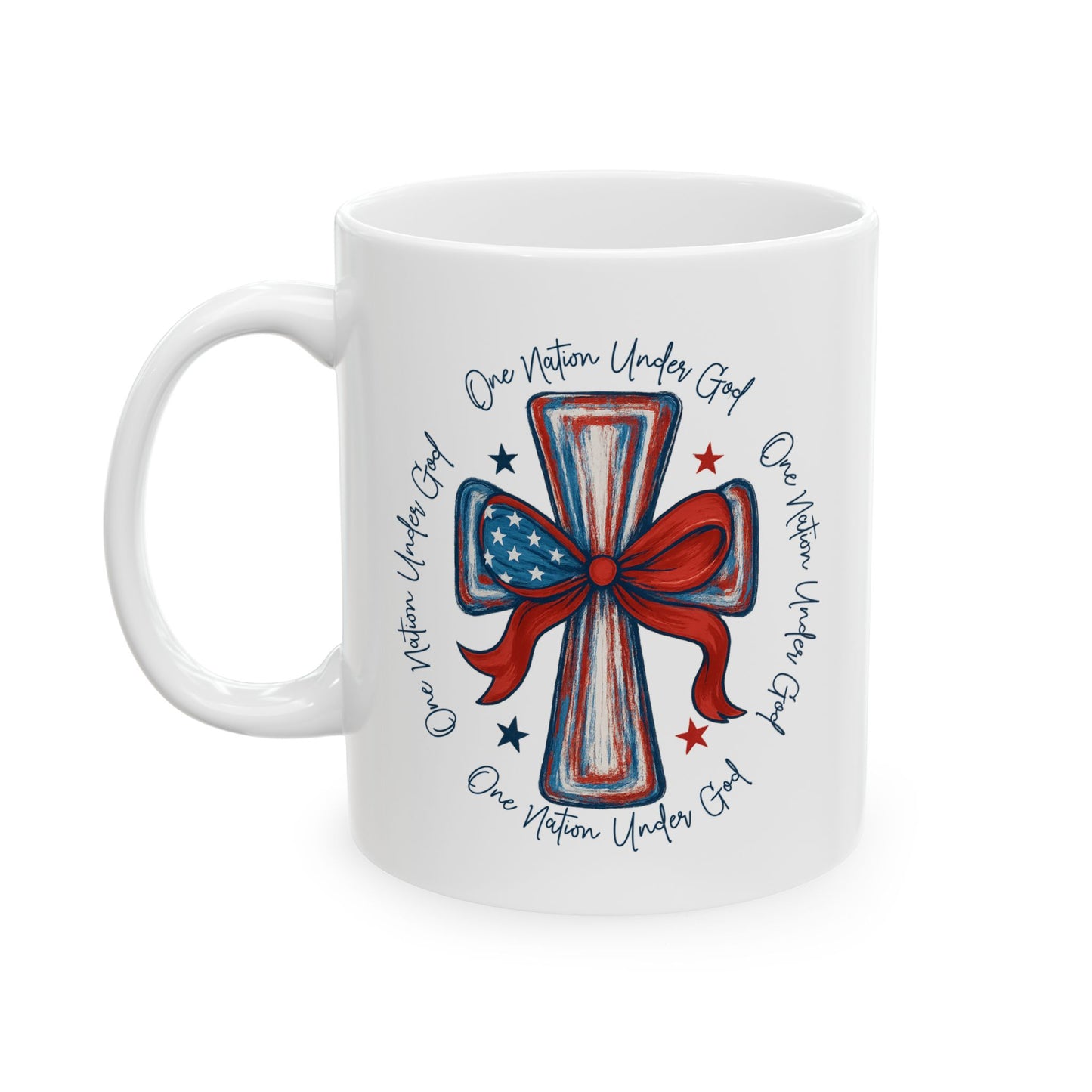 4th of July Mug - Patriotic Cross with Ribbon & Stars