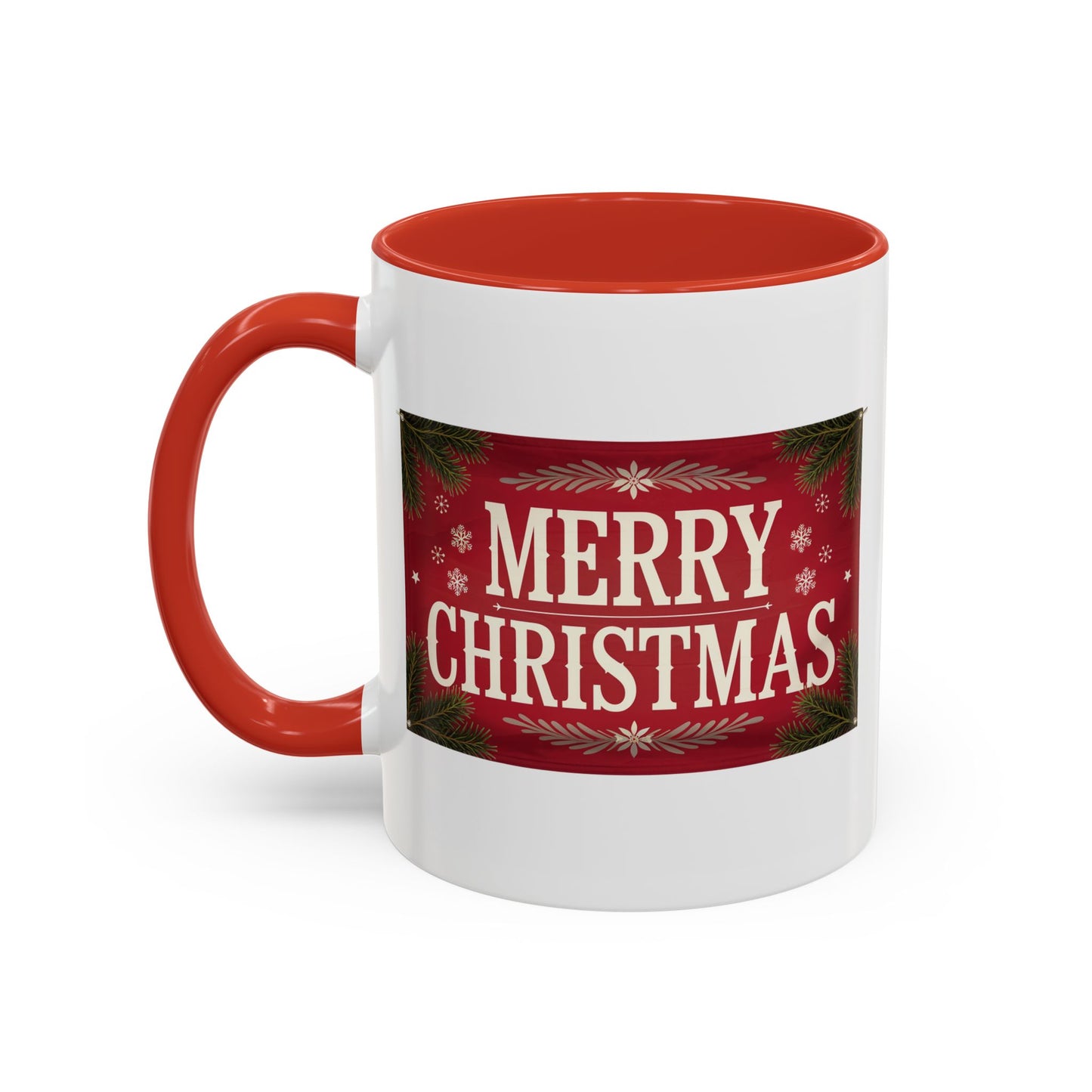 Christmas Mug - Merry Christmas Cream Text Maroon Background