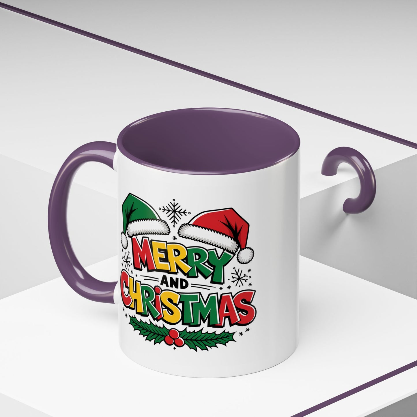 Christmas Mug - Merry Christmas Red Yellow & Green Text Green & Red Hat