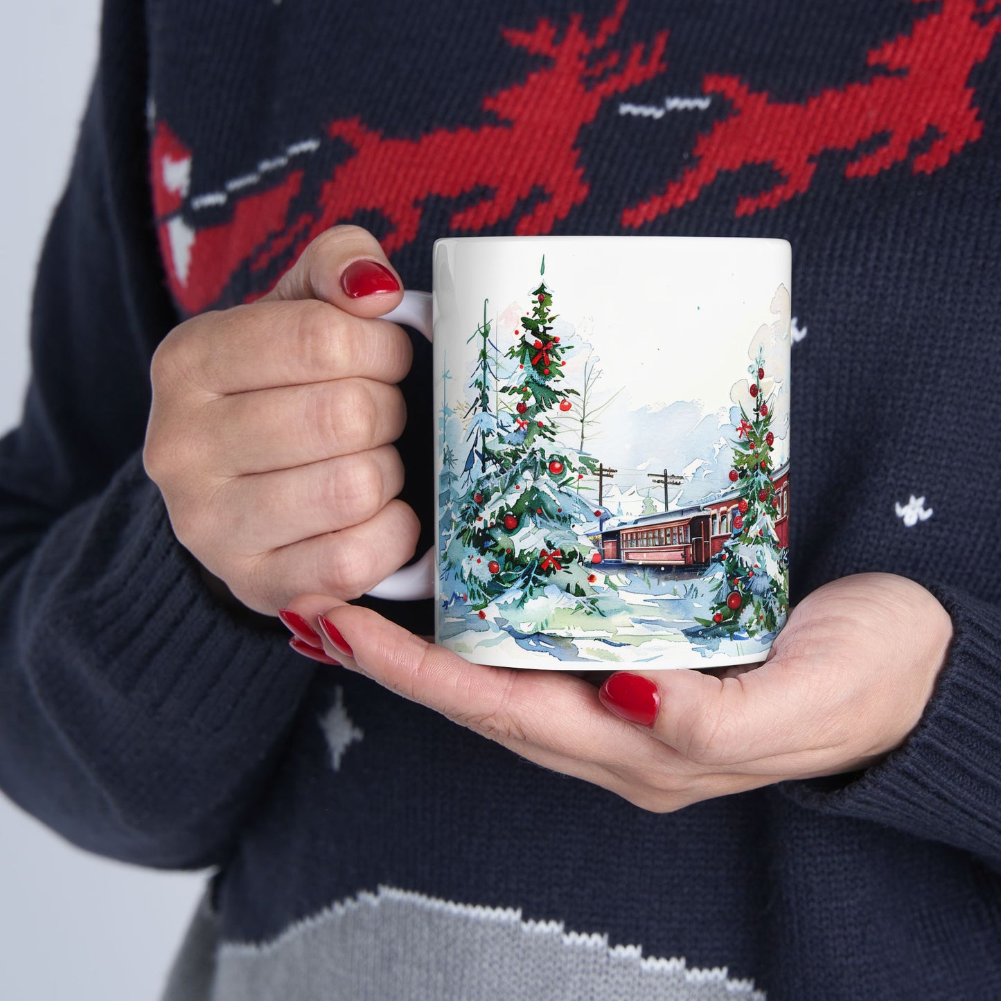 Christmas Mug - Snowy Landscape Train Wrap 3