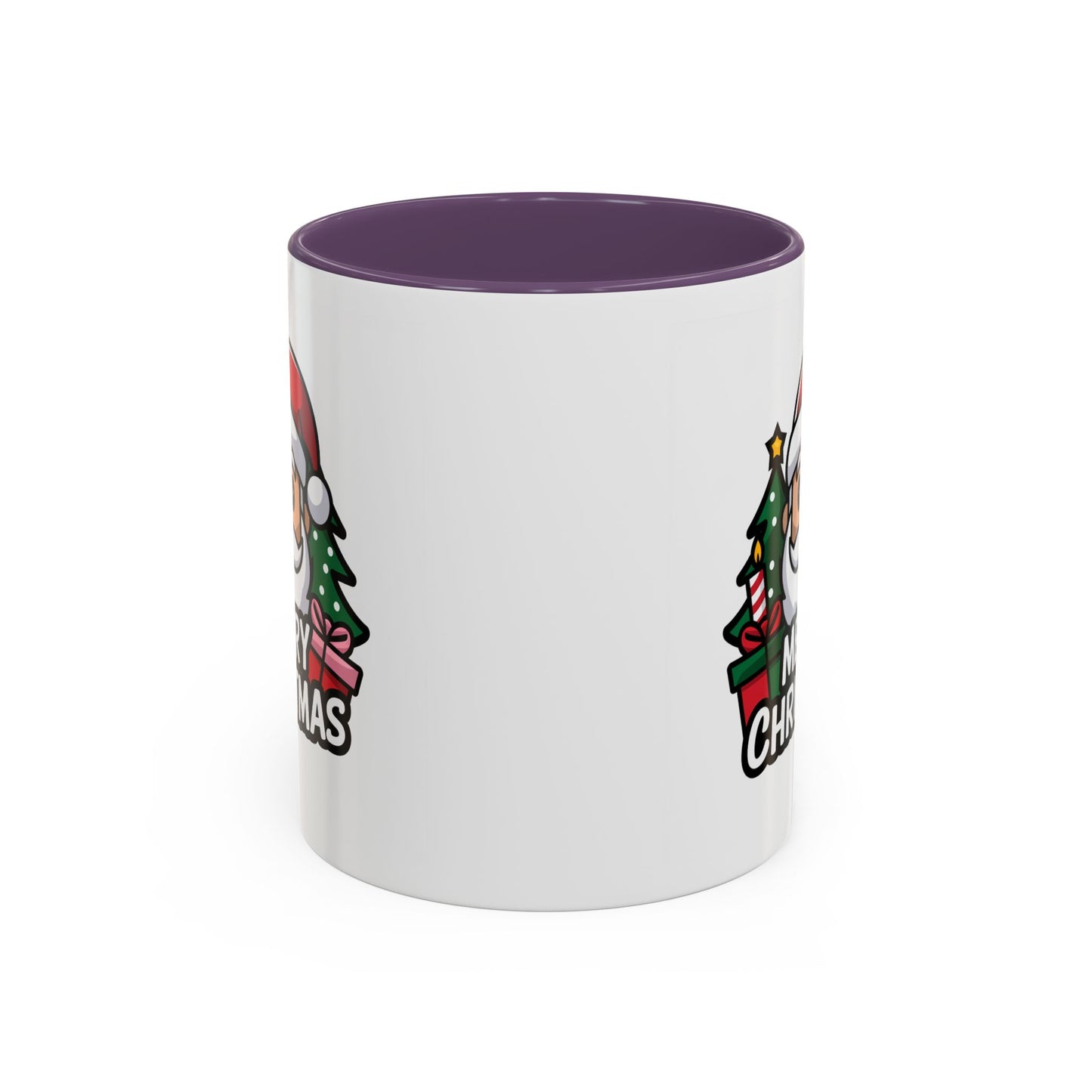 Christmas Mug - Merry Christmas White & Black Text Santa Trees Presents
