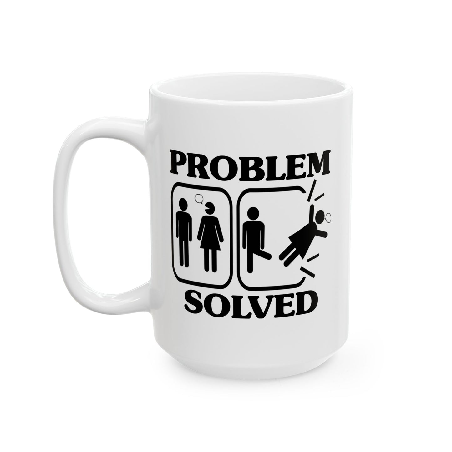 Humor Mug - Problem Solved - Boy Kicks Girl
