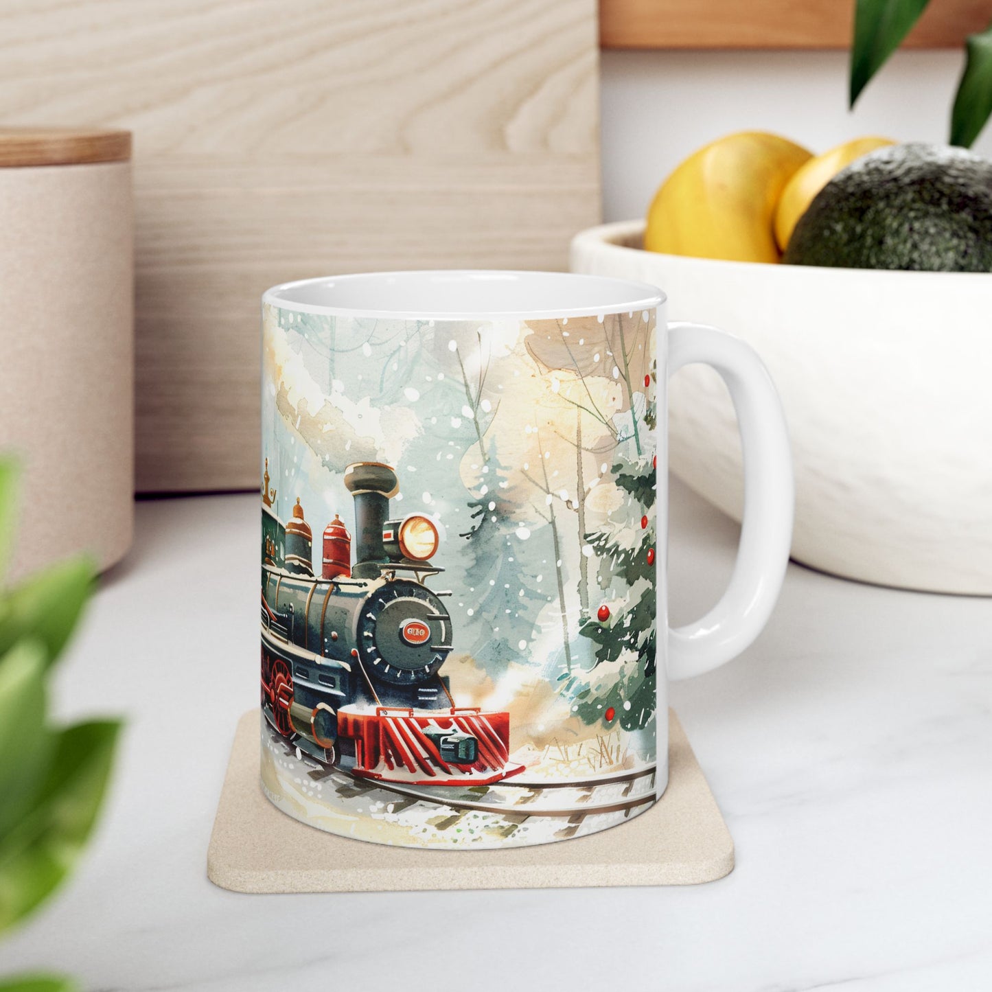 Christmas Mug - Snowman and Train Wrap 1