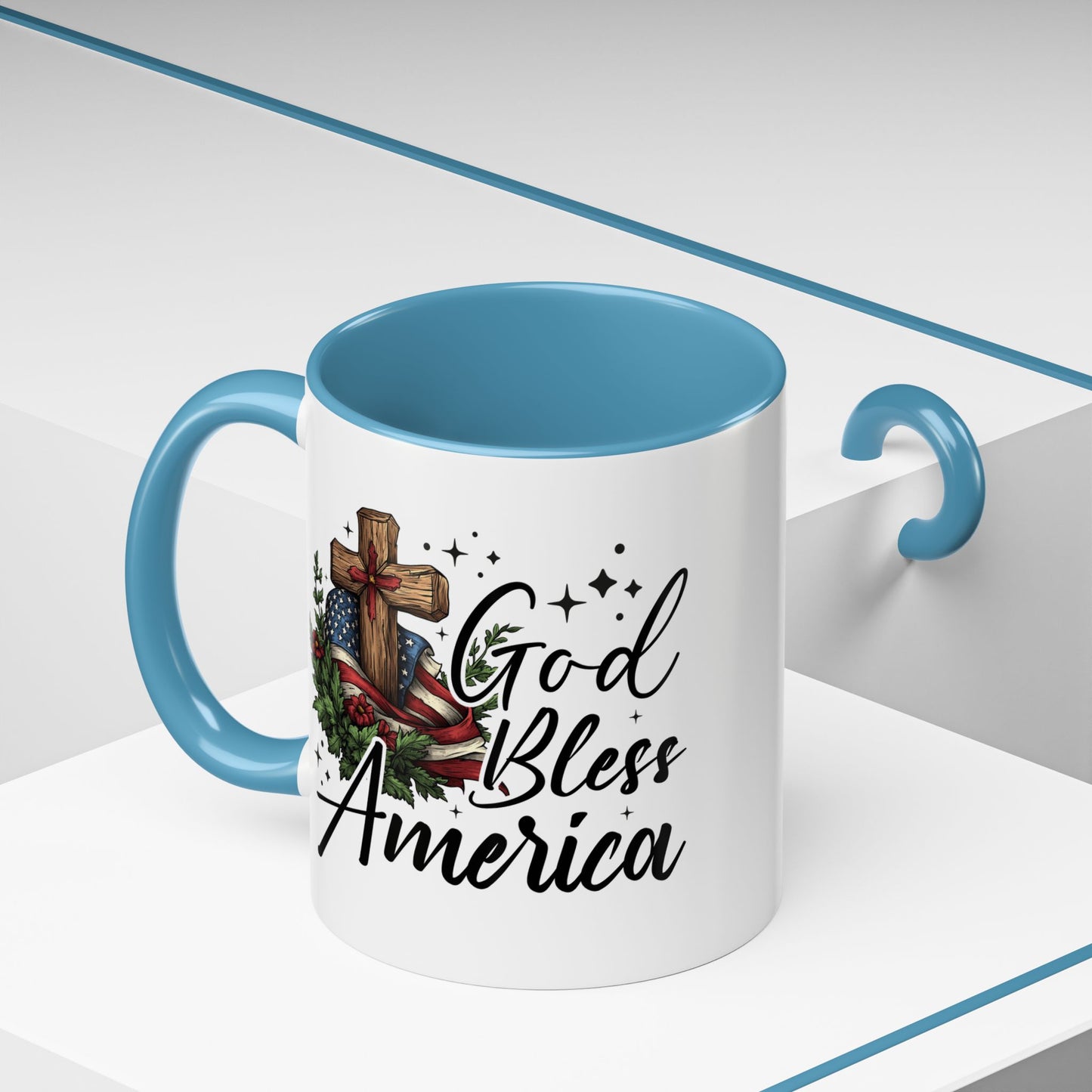 4th of July Mug - God Bless America Cross Flag