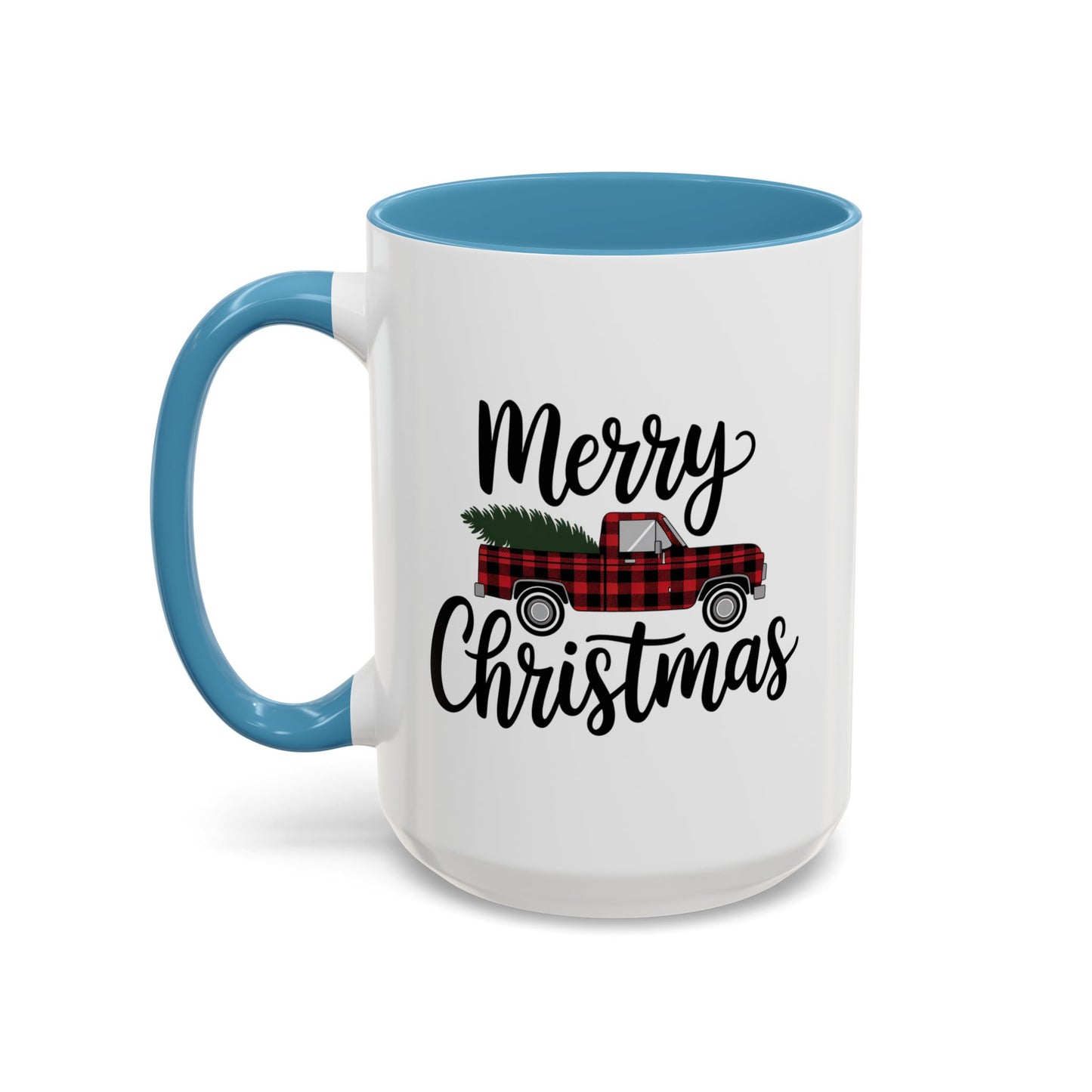 Christmas Mug - Merry Christmas Black Text Tartan Truck