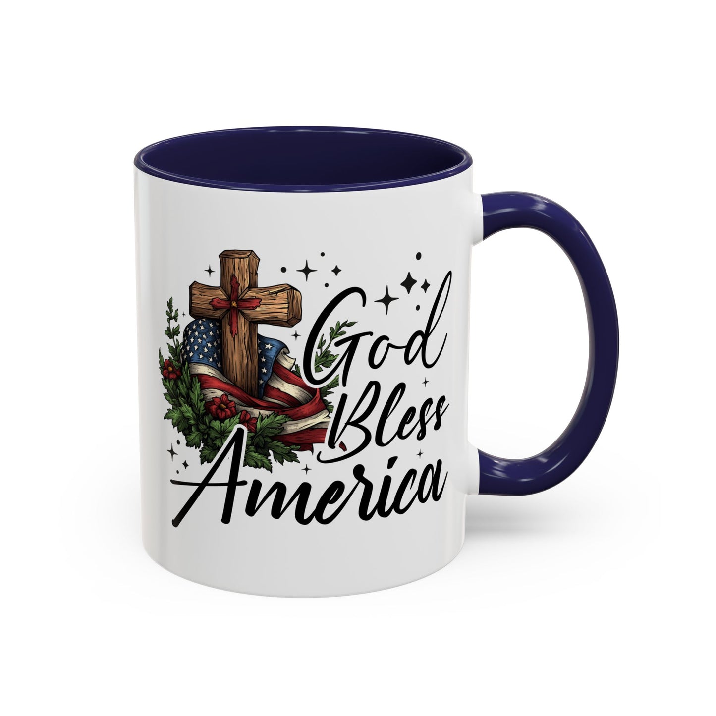 4th of July Mug - God Bless America Cross Flag