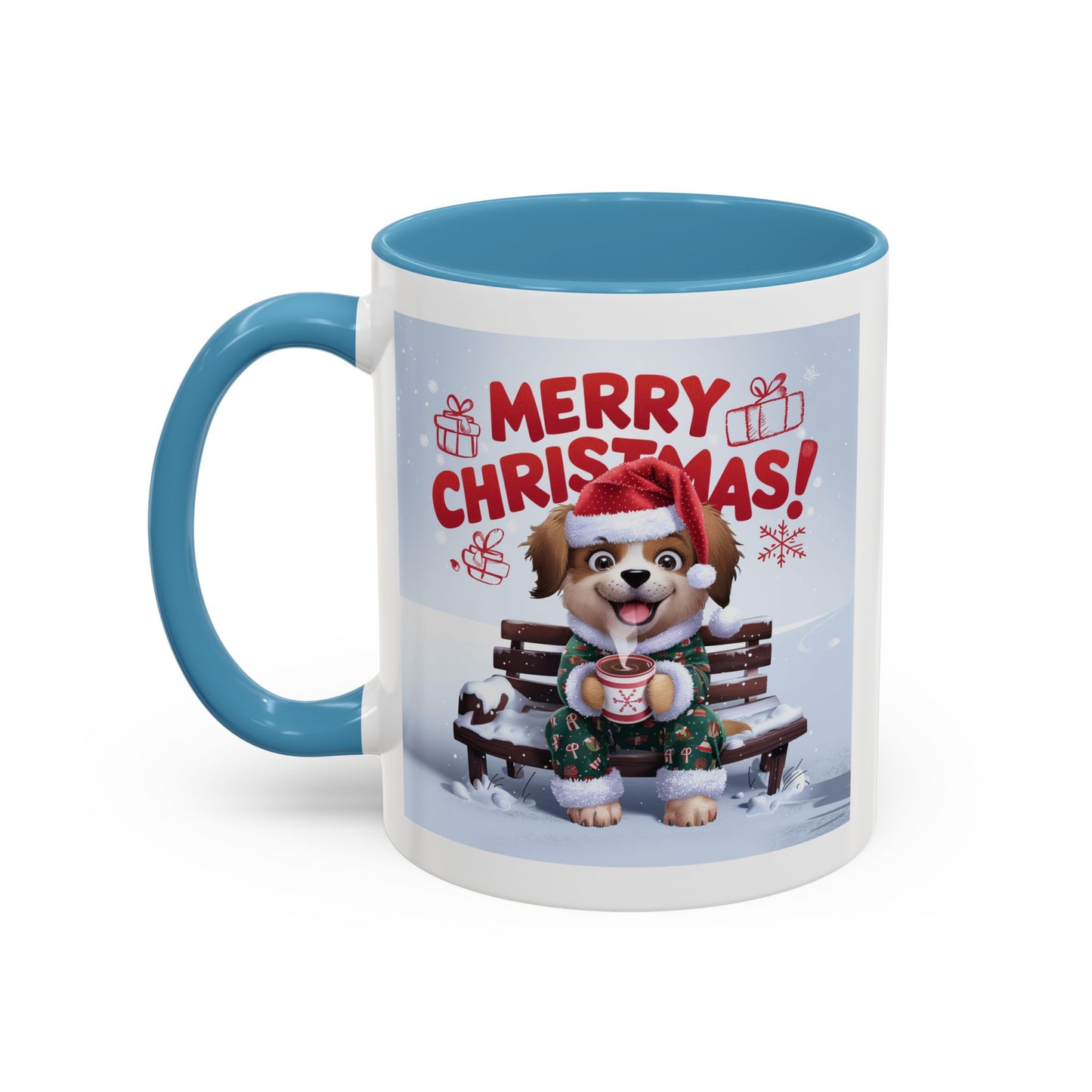 Christmas Mug - Merry Christmas Red Text Puppy Green Top 2